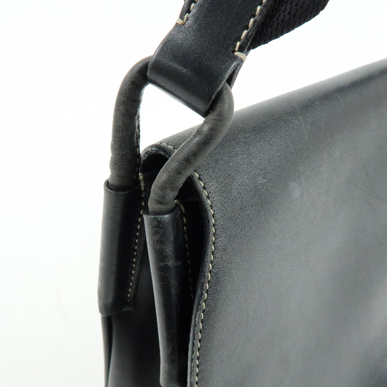 PRADA Leather Shoulder Bag Hand Bag Black