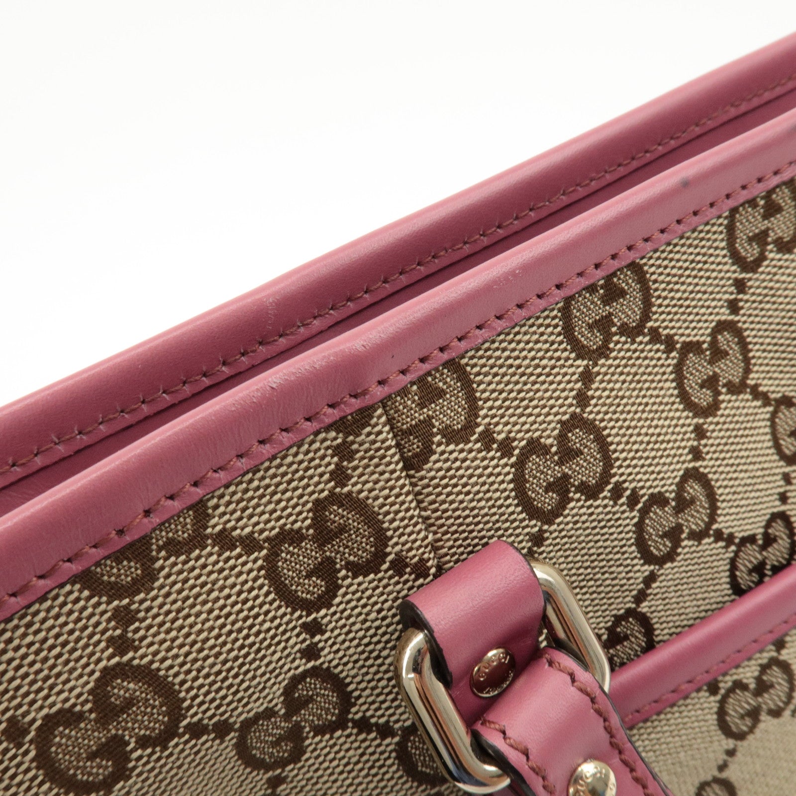 GUCCI GG Canvas Leather 2way Tote Bag Hand Bag Beige Pink 388929 Used