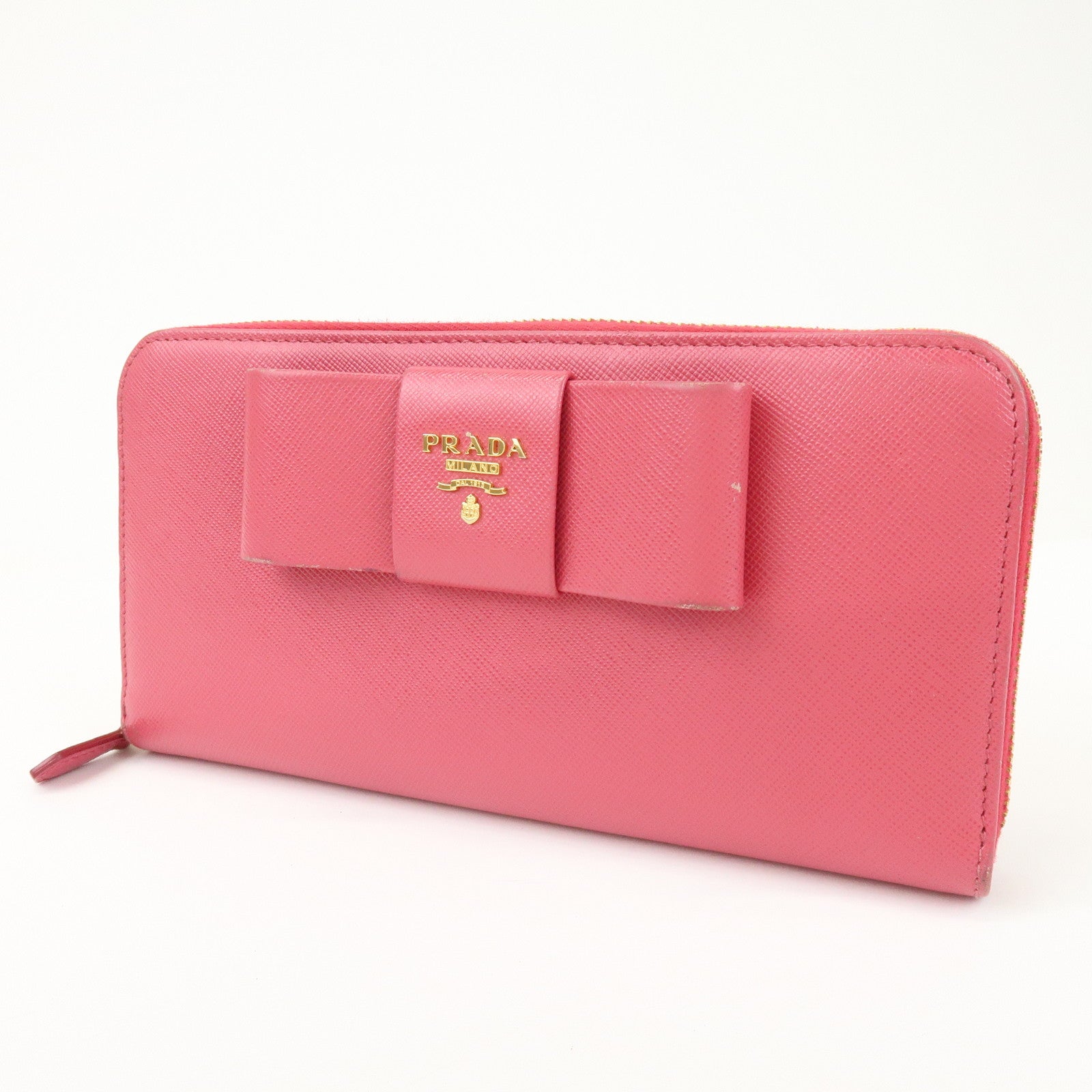 PRADA Saffiano Leather Round Zippy Wallet Pink Pink 1M0506