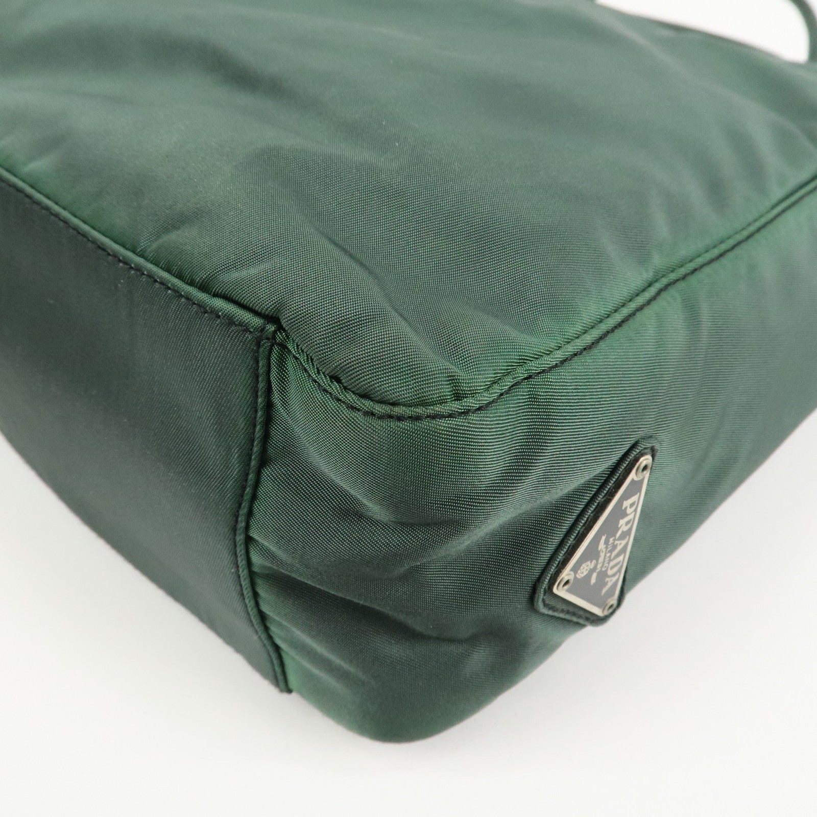 PRADA Triangle Logo Nylon Leather Tote Bag Green