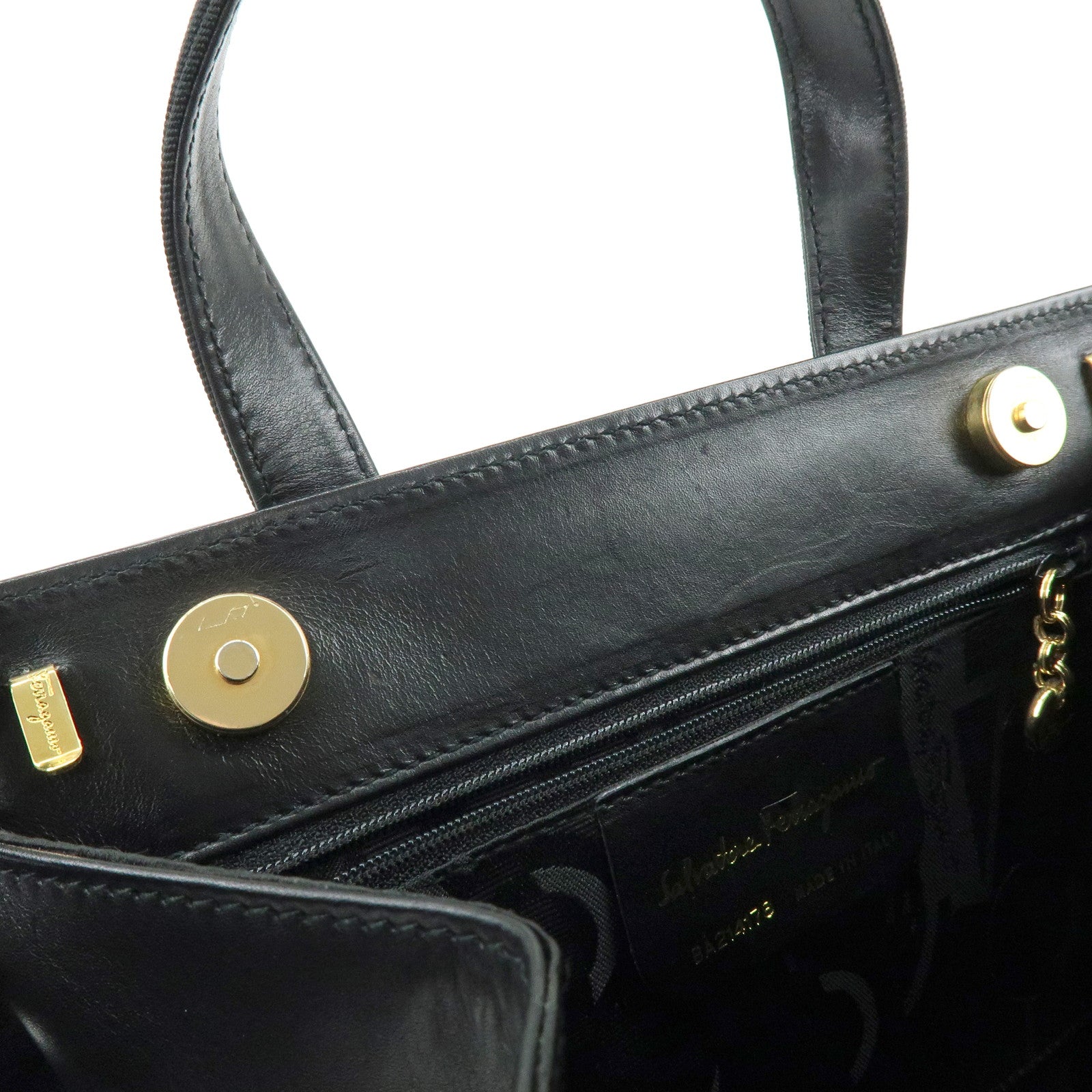 Ferragamo Vara Ribbon Leather Hand Bag Tote Bag Black