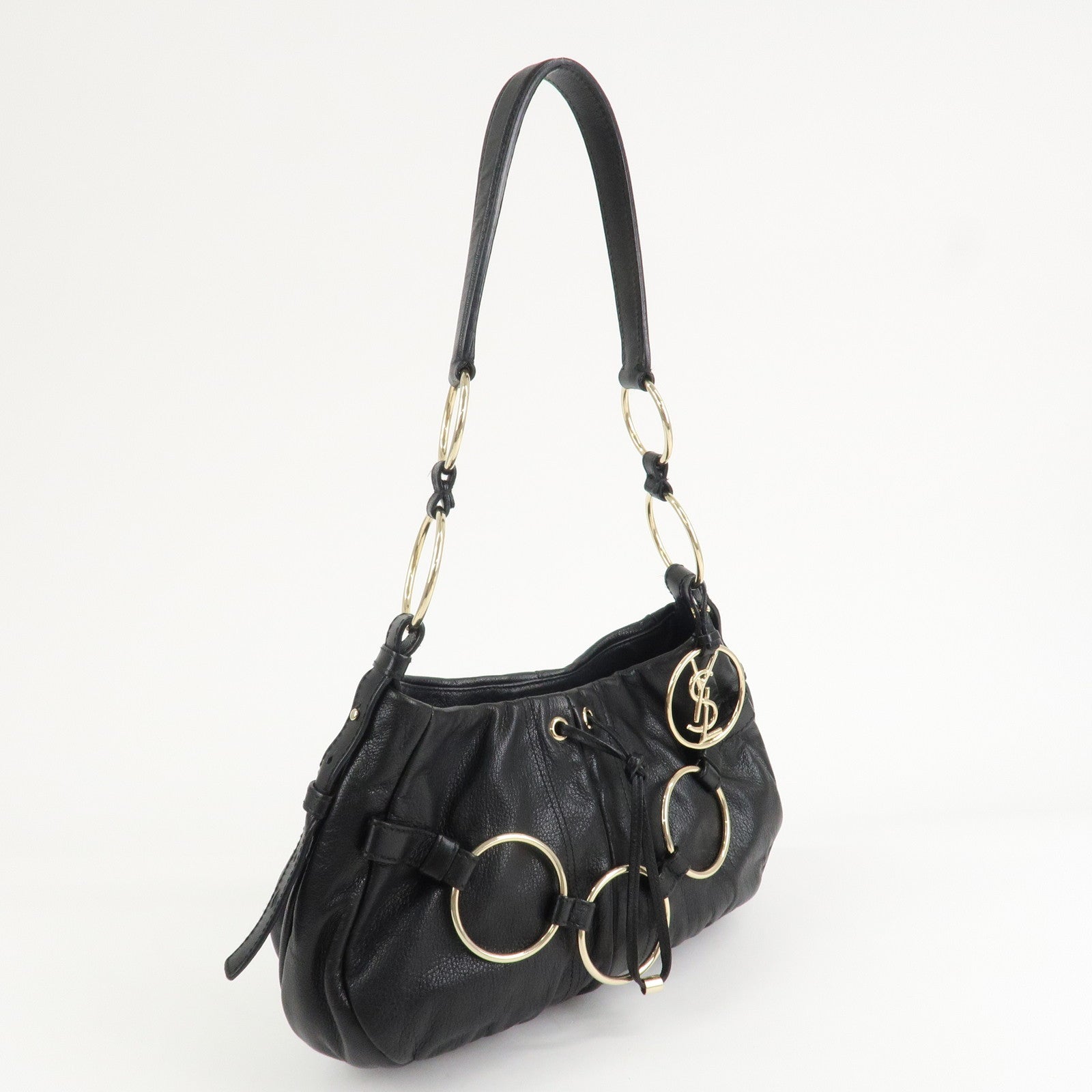 SAINT LAURENT Leather Shoulder Bag Hand Bag Black Silver HDW