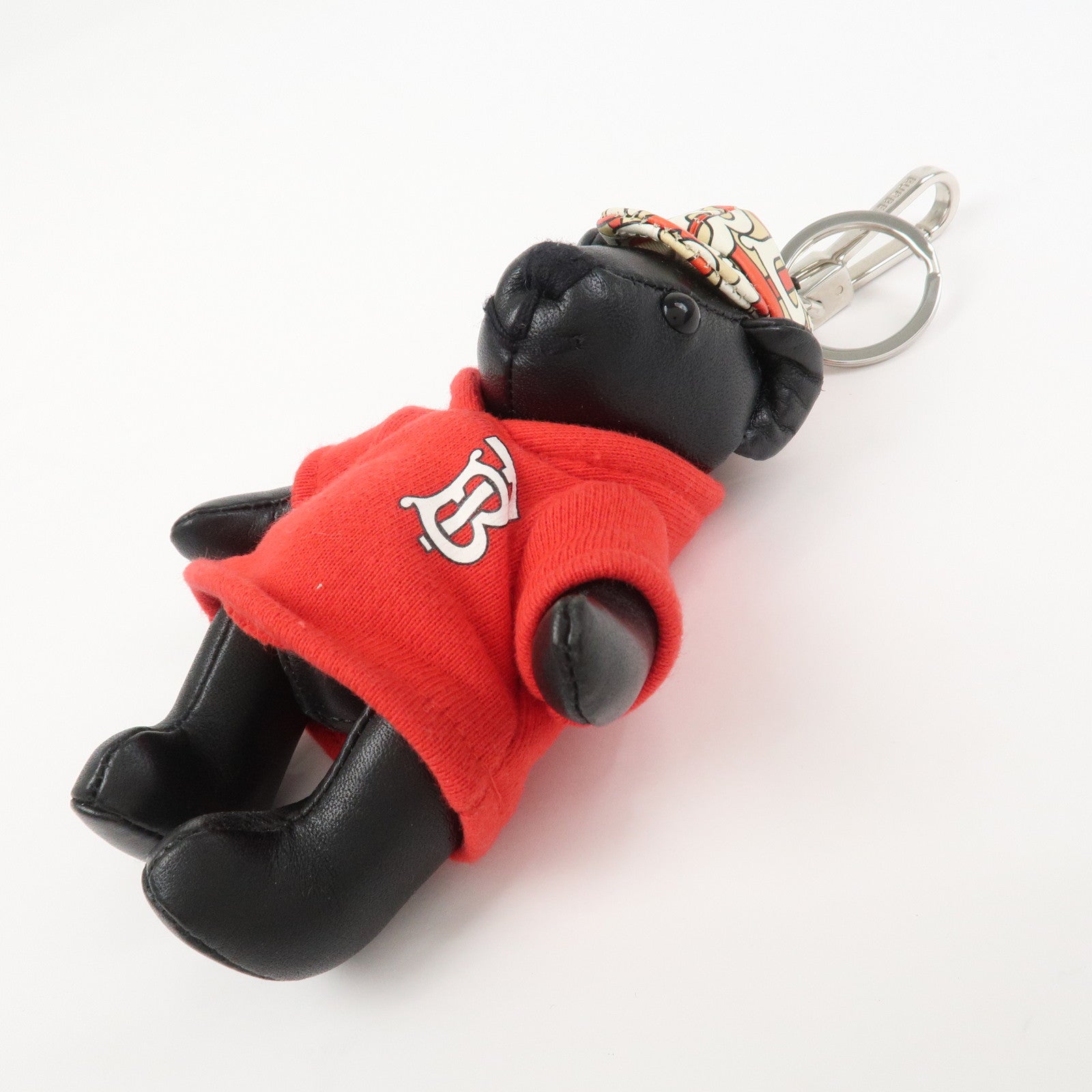 BURBERRY Logo Leather Thomas Bear Bag Charm Key Chain Black Red