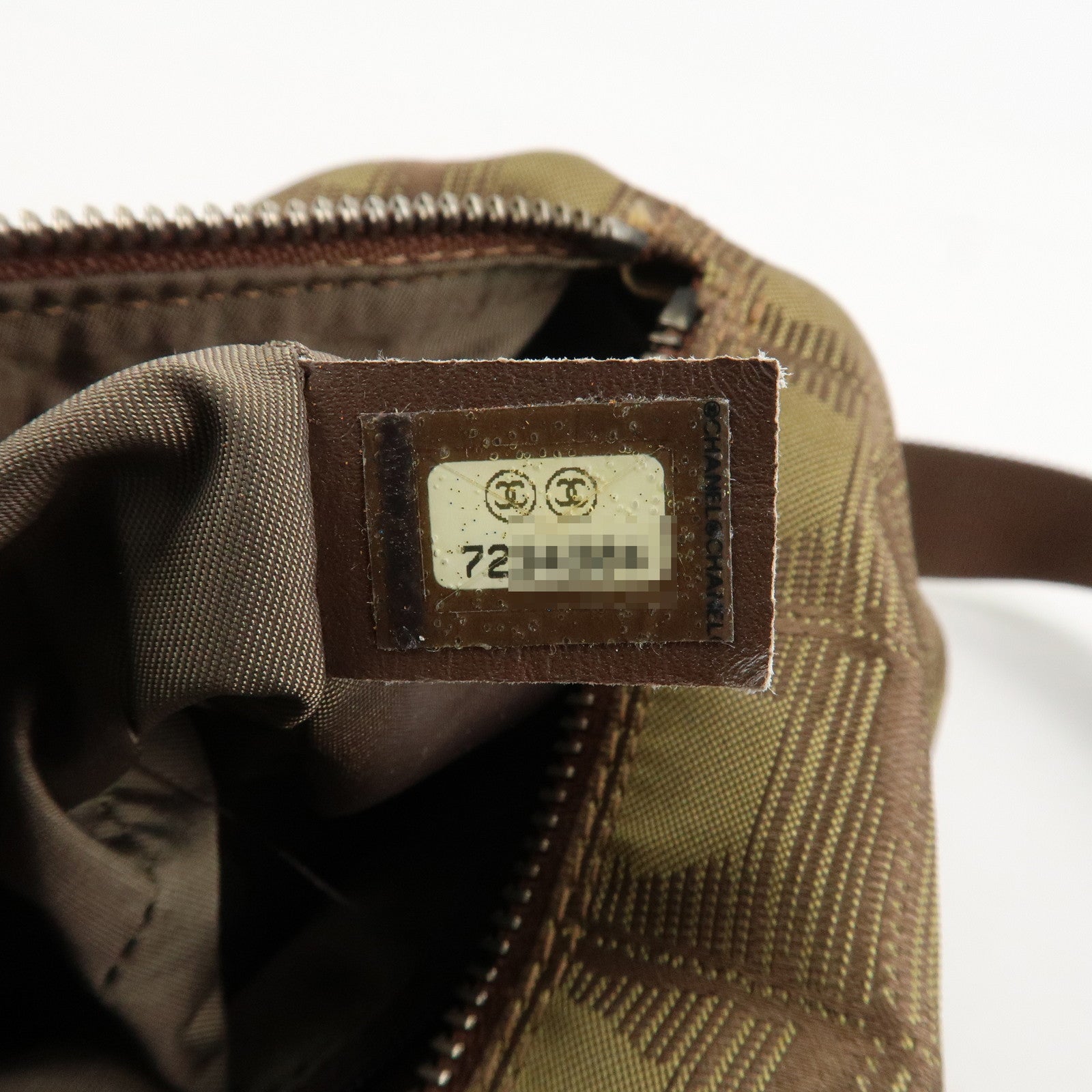 CHANEL New Travel Line Nylon Jacquard Shoulder Bag Khaki Used