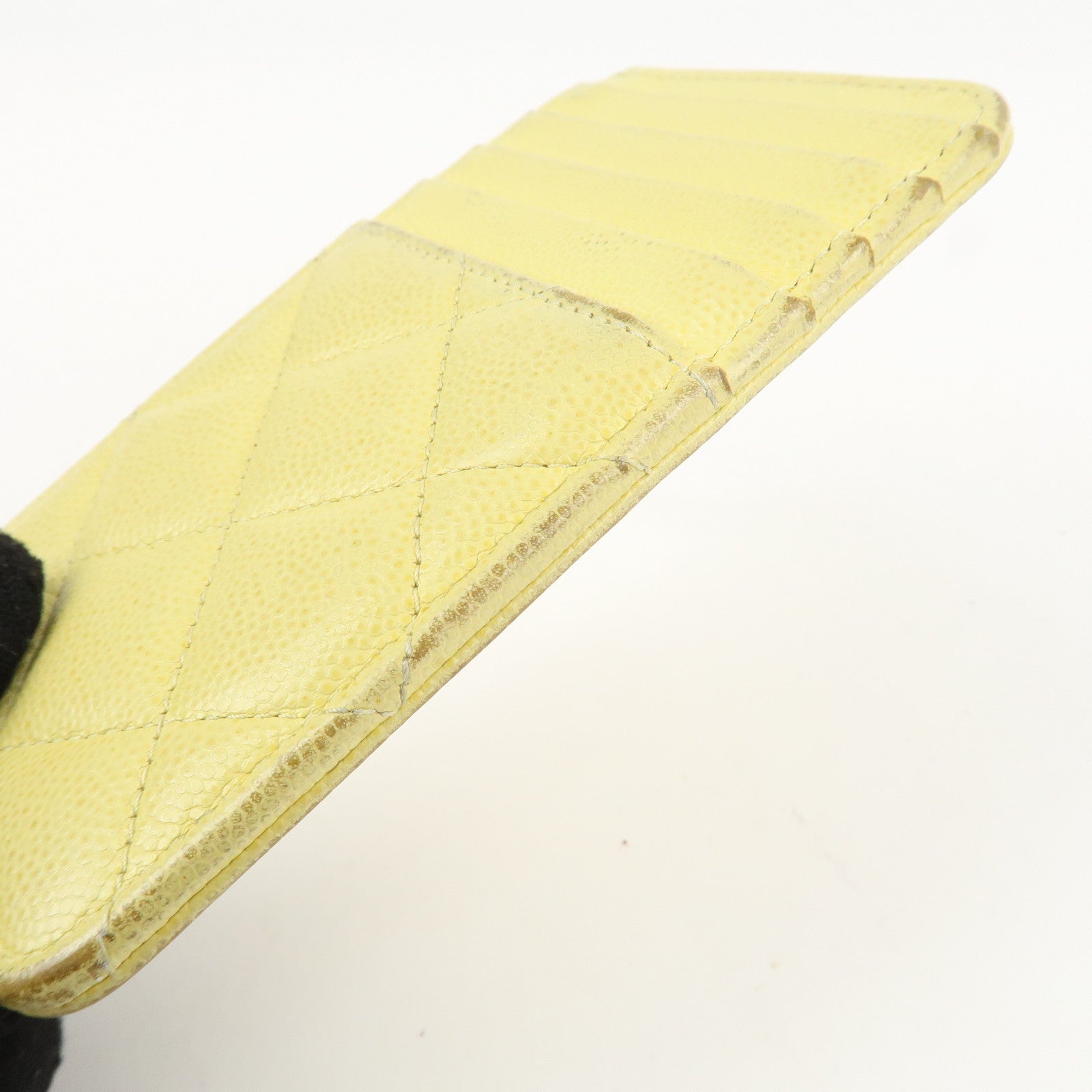 CHANEL Matelasse Caviar Skin Coco Mark Zippy Coin Case Yellow Gold HDW Used