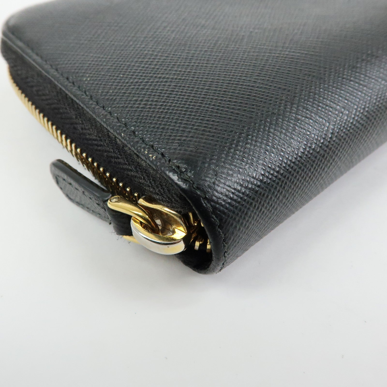 PRADA Logo Saffiano Leather Round Zippy Long Wallet Black 1ML506