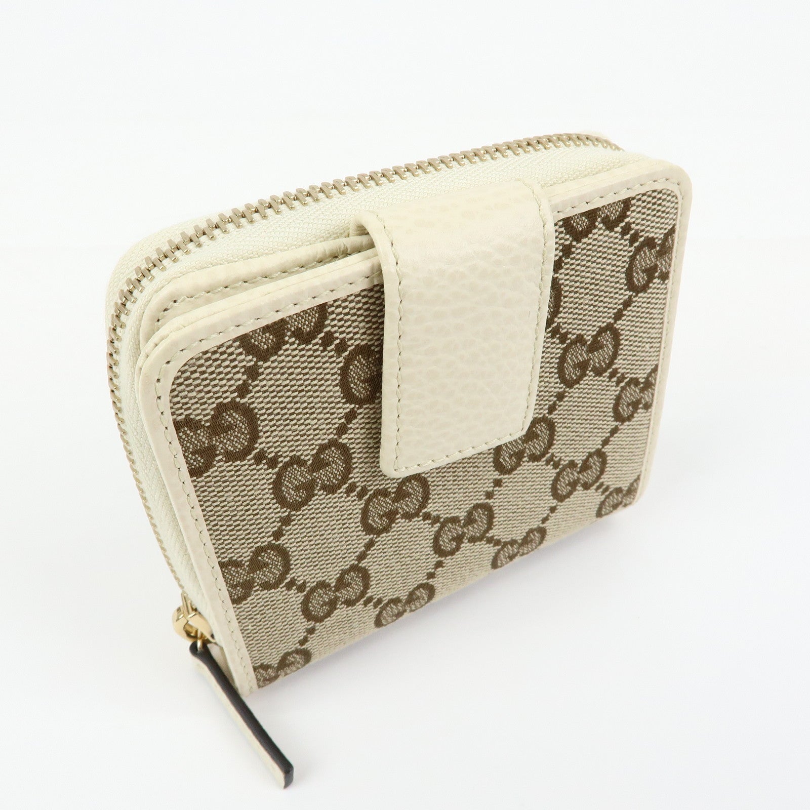 GUCCI GG Canvas Leather Bi-fold Compact Wallet Beige 346056