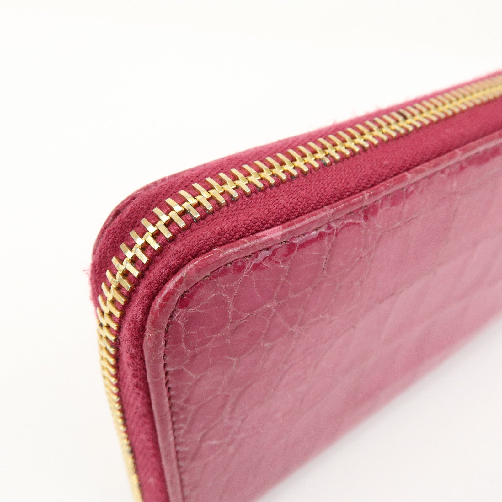 MIU MIU Logo Embossed Leather Zippy Long Wallet Pink Gold