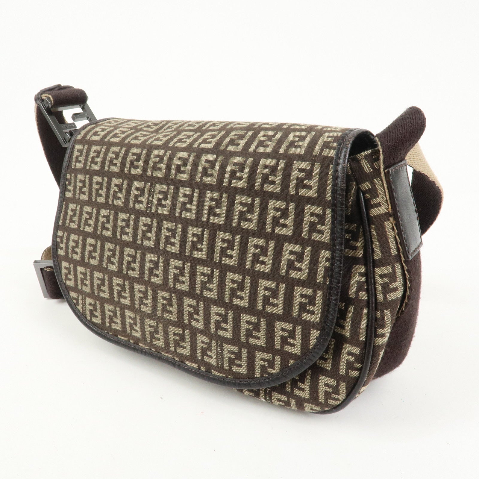FENDI Zucchino Canvas Leather Shoulder Bag Crossbody Bag 8BR320