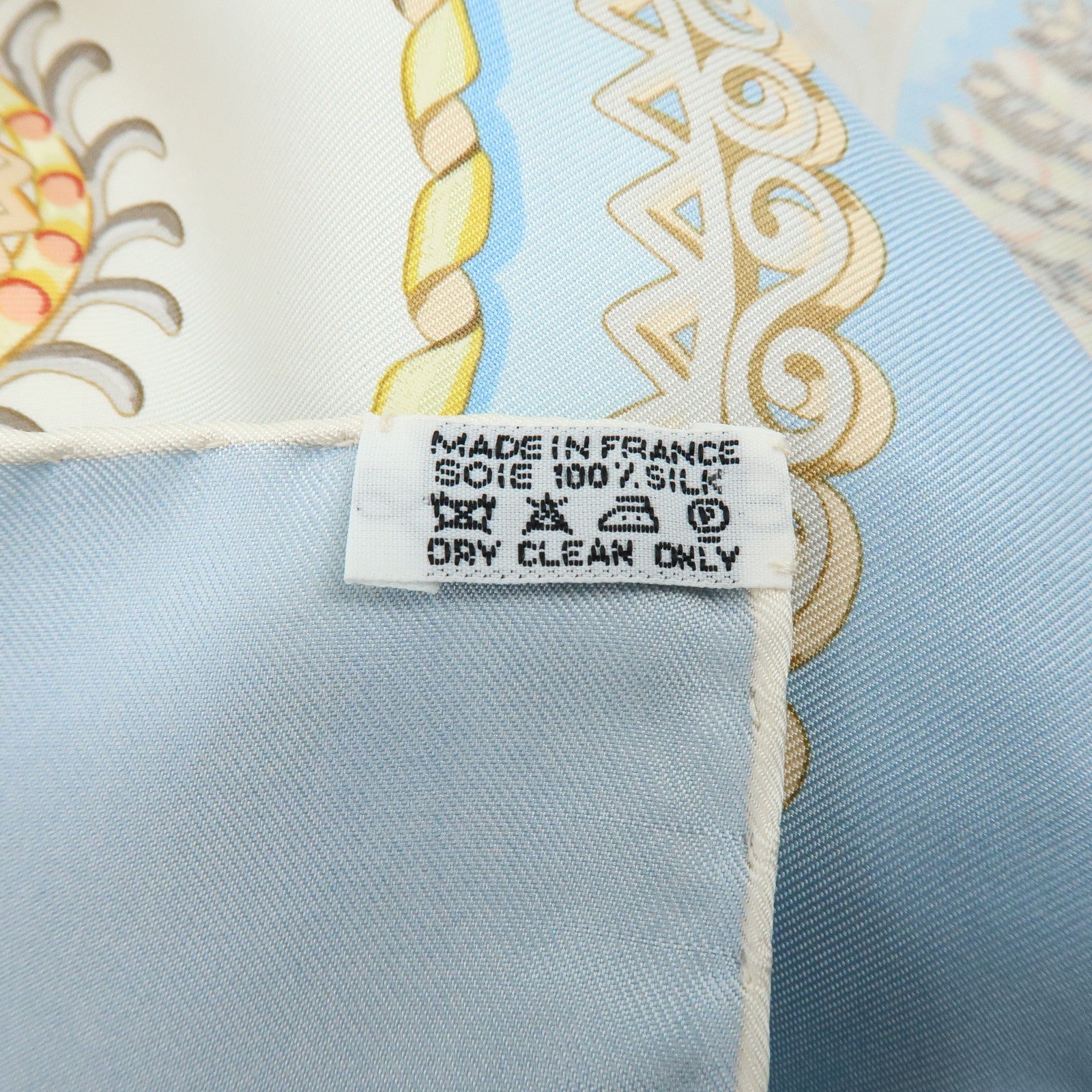 HERMES Carre 90 Silk 100% Scarf PAPEROLLES Light Blue Ivory