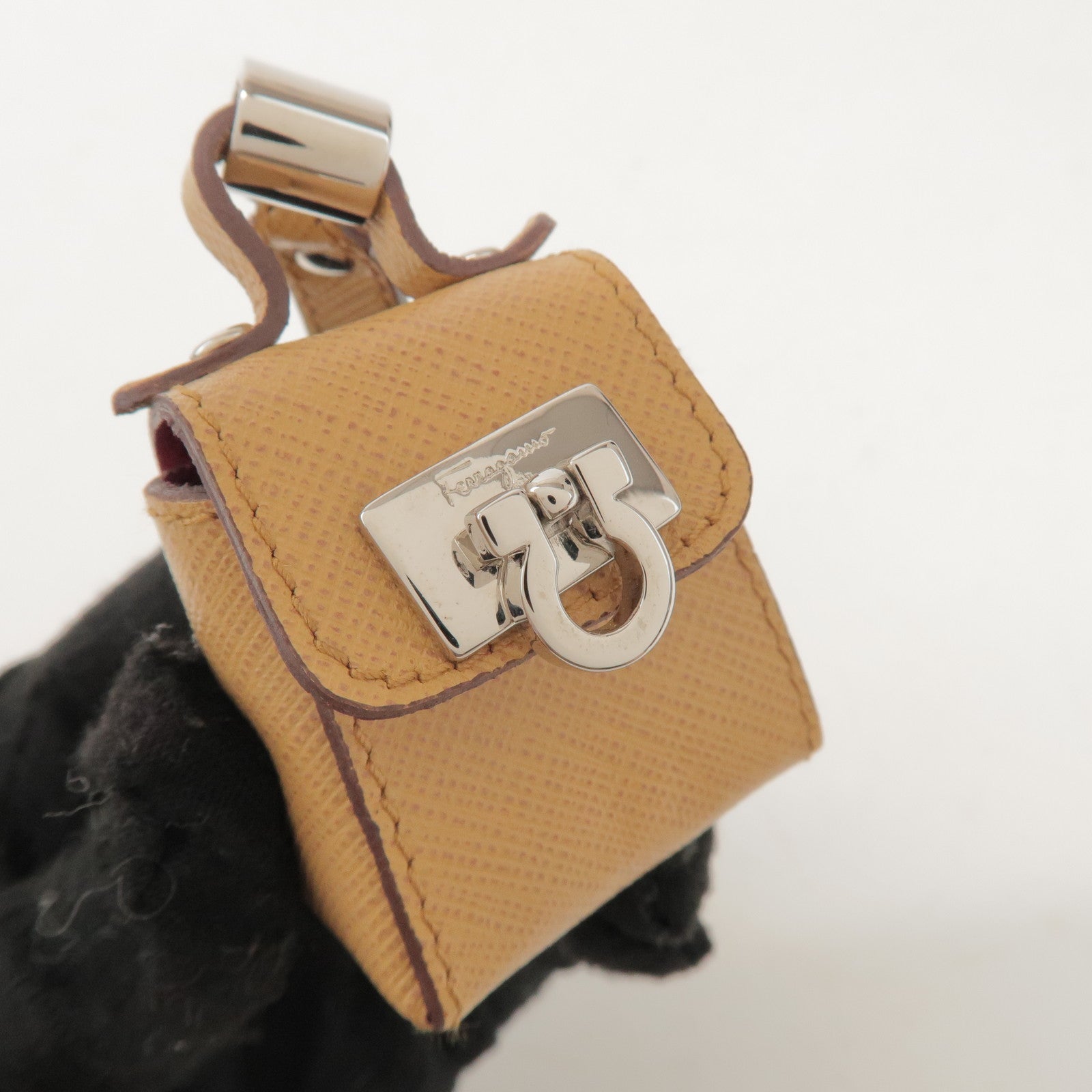 Ferragamo Gancini Leather Bag Charm Key Charm Beige