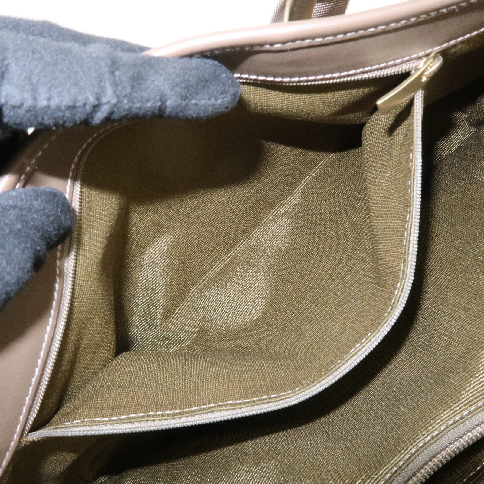 Ferragamo Gancini Canvas Leather Tote Bag Shoulder Bag Beige Brown