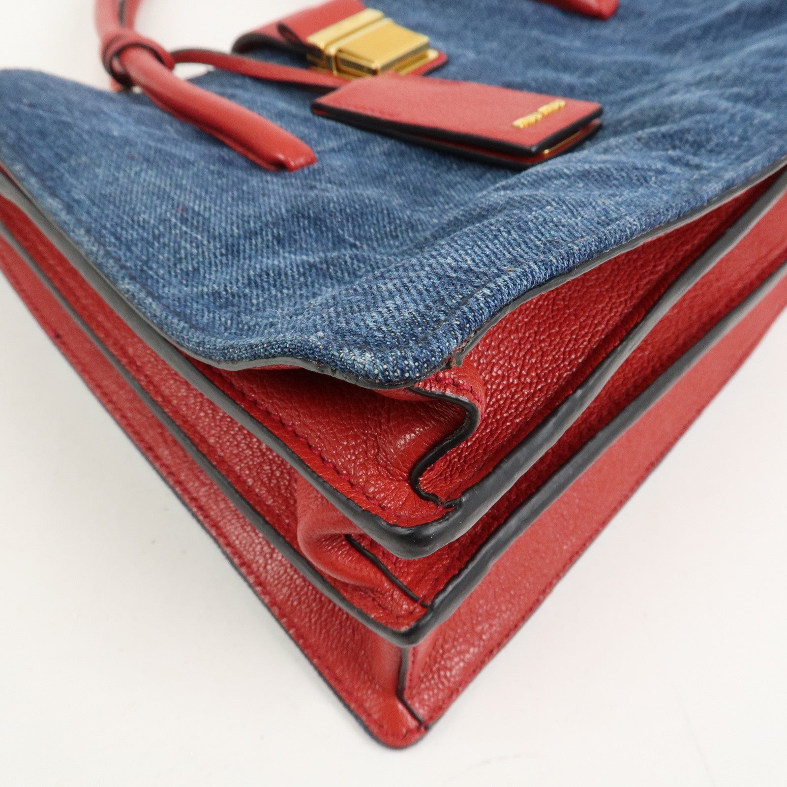 MIU MIU Denim Leather Denim 2Way Bag Hand Bag Shoulder Bag RN1104