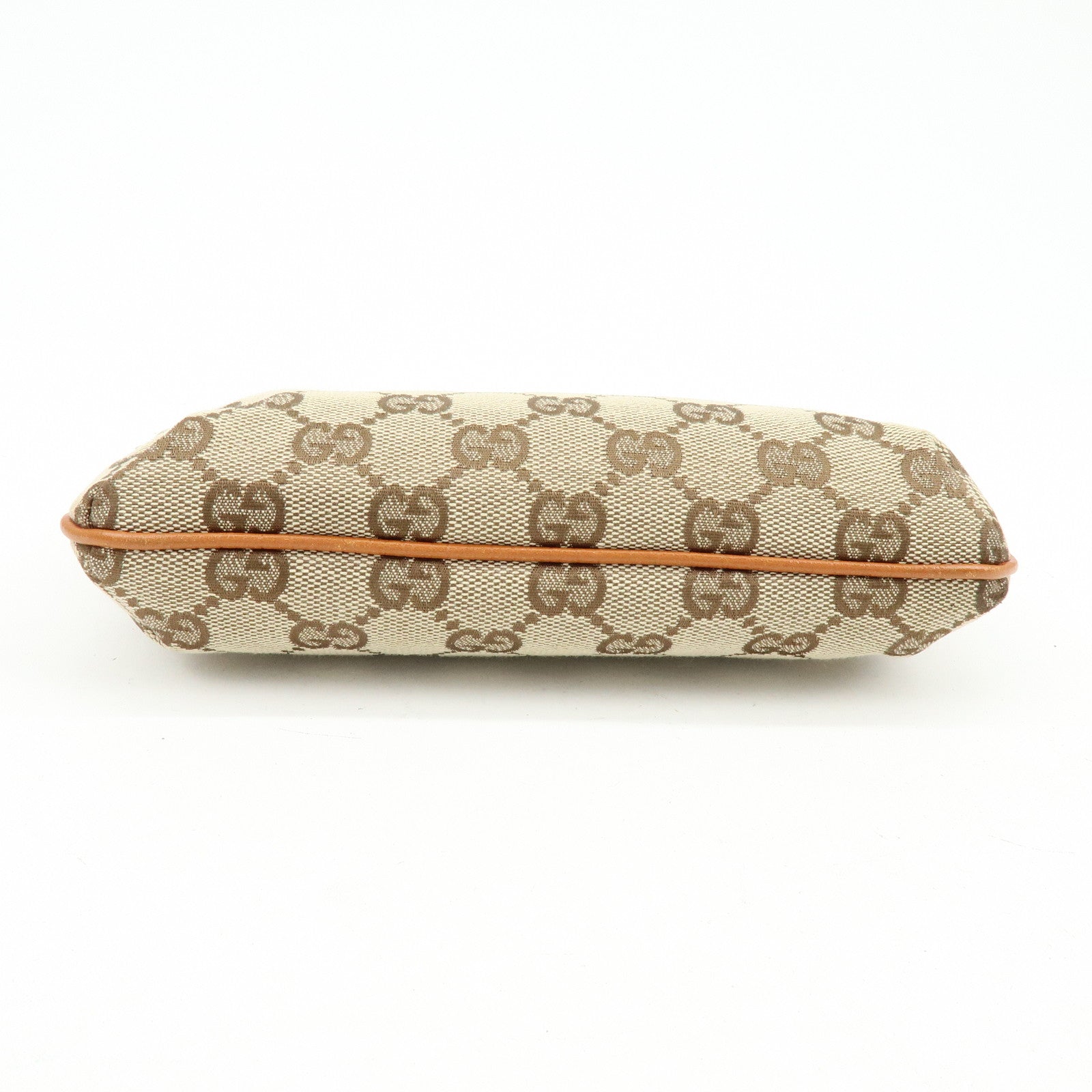 GUCCI Sherry GG Canvas Leather Cosmetic Pouch Beige Camel 152507