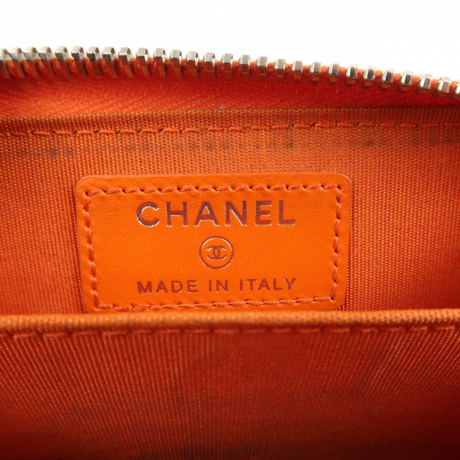 CHANEL COCO Mark Enamel Leather Round Zippy Coin Case Orange A68890 Used