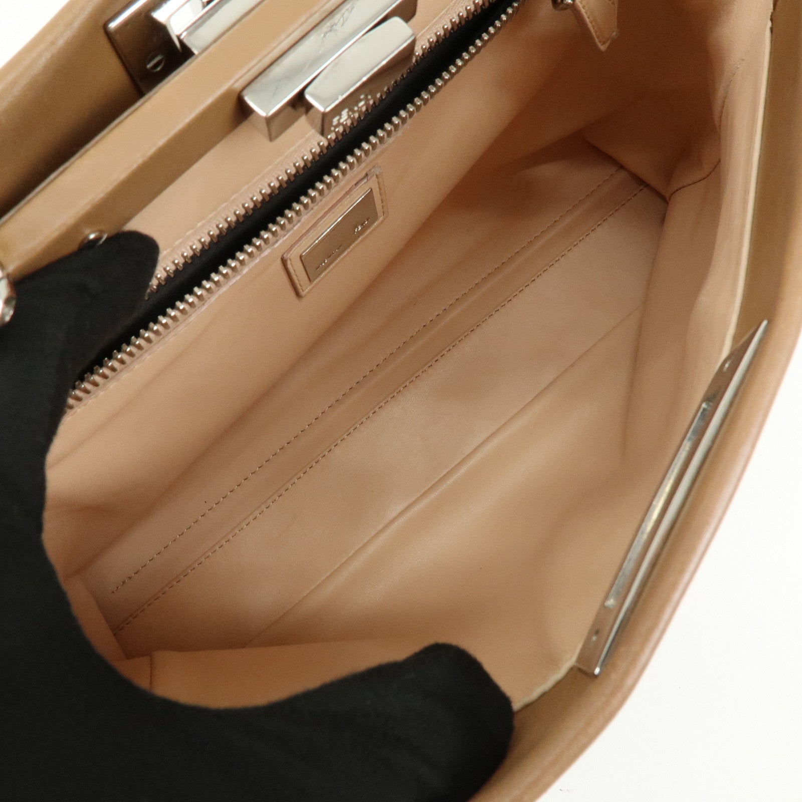 FENDI Peekaboo Leather 2Way Shoulder Bag Hand Bag Camel 8BN226