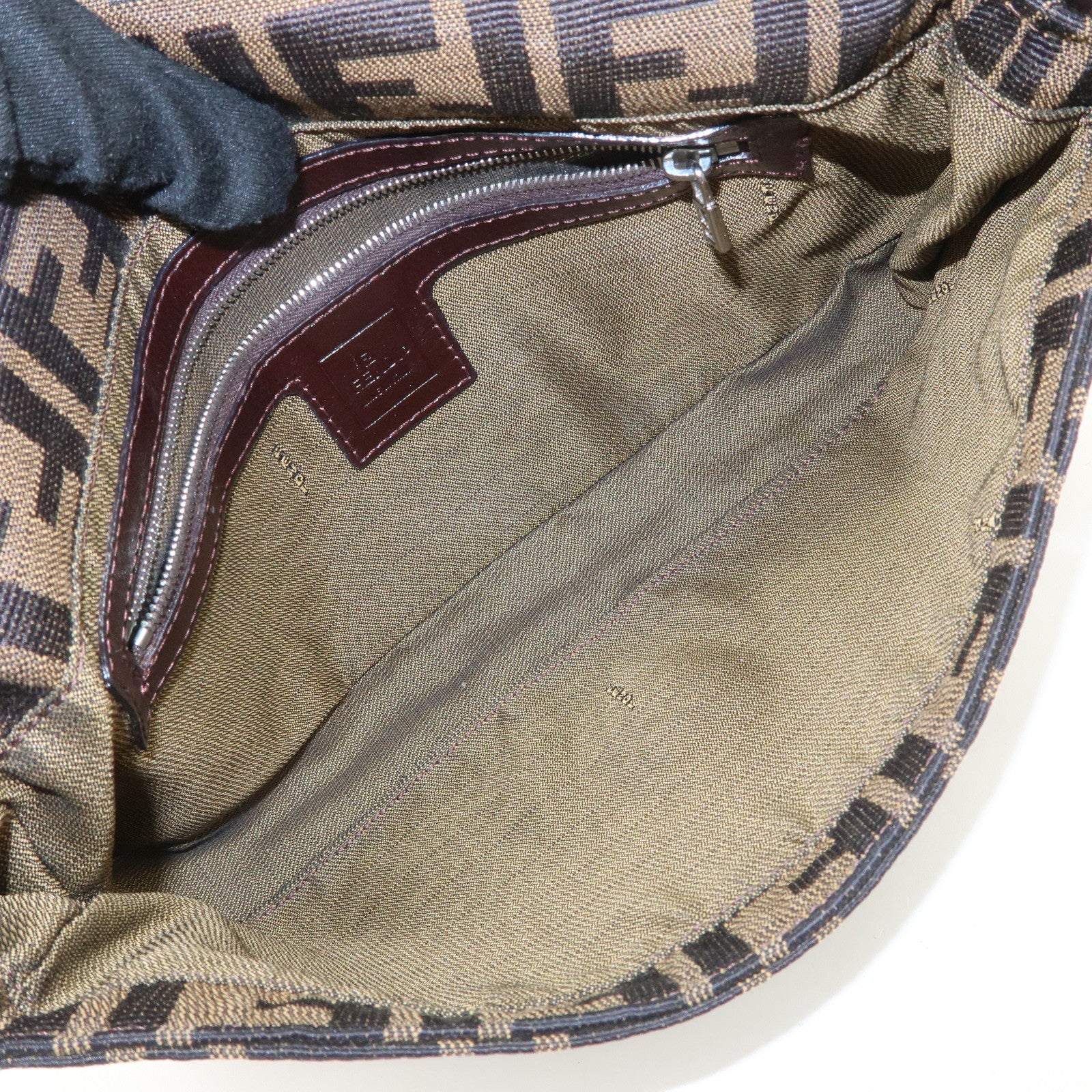 FENDI Mamma Baguette Zucca Canvas Leather Shoulder Bag Black Brown 26424