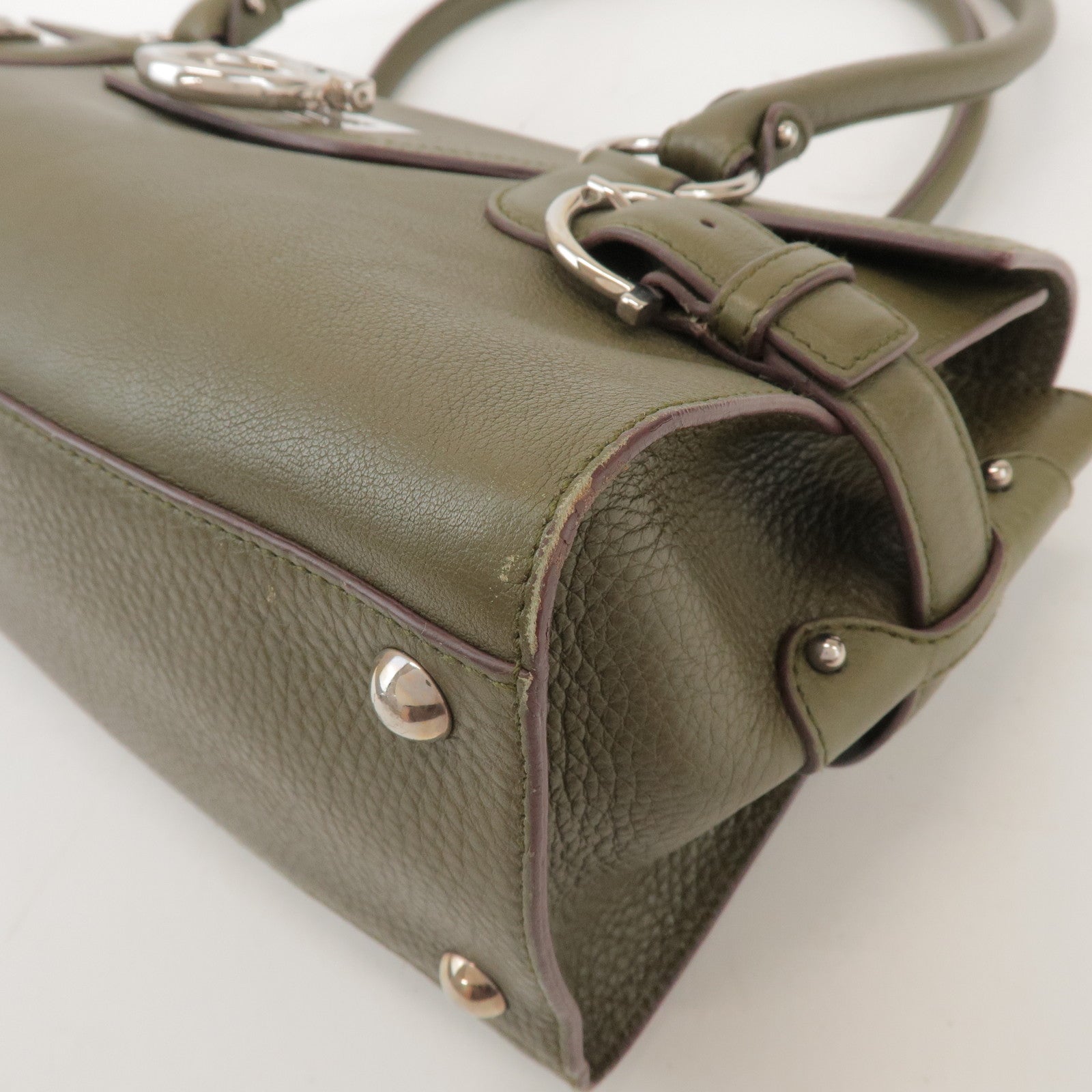 Ferragamo Gancini Leather Shoulder Bag Hand Bag Khaki