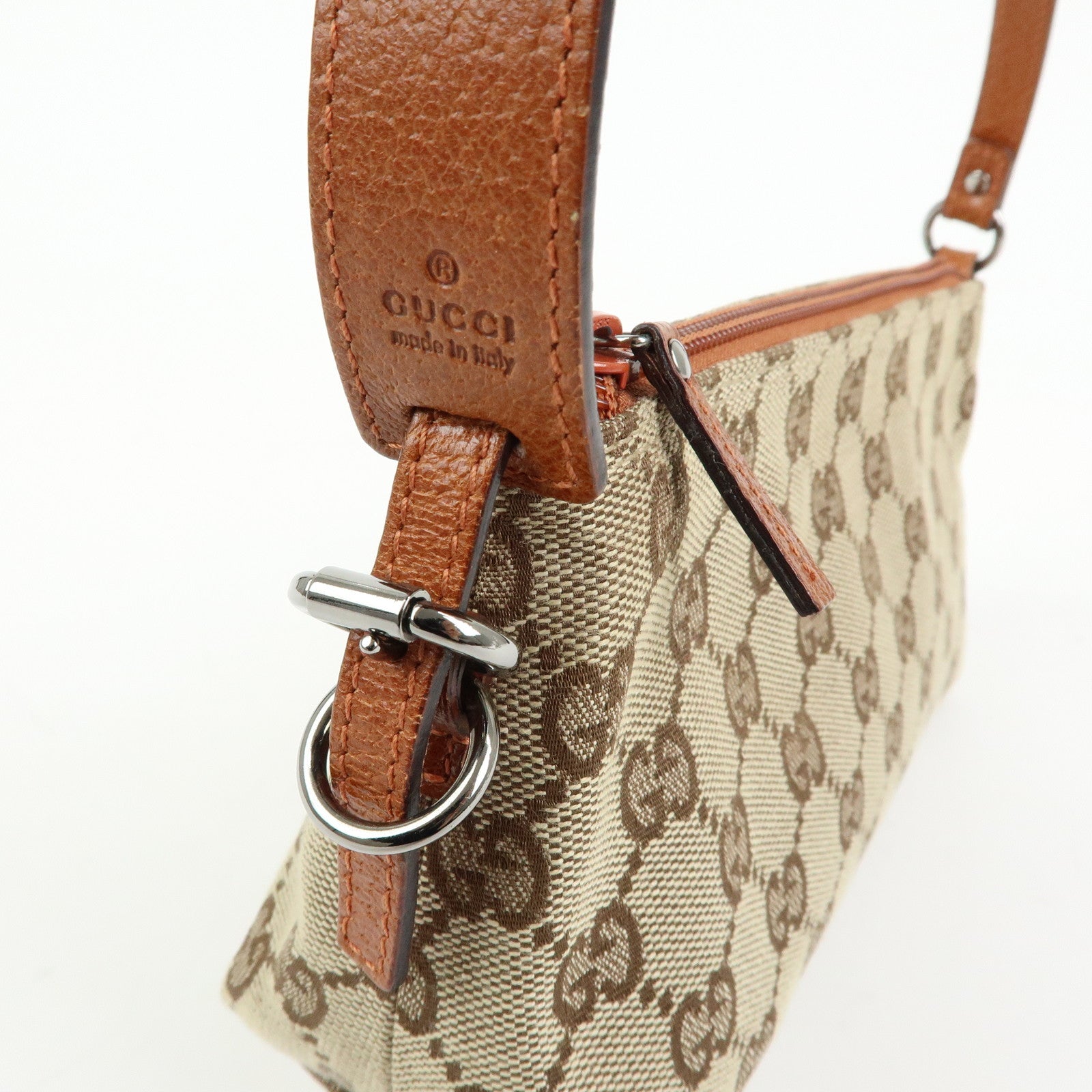 GUCCI GG Canvas Leather Mini Hand Bag Pouch Beige Brown 103399