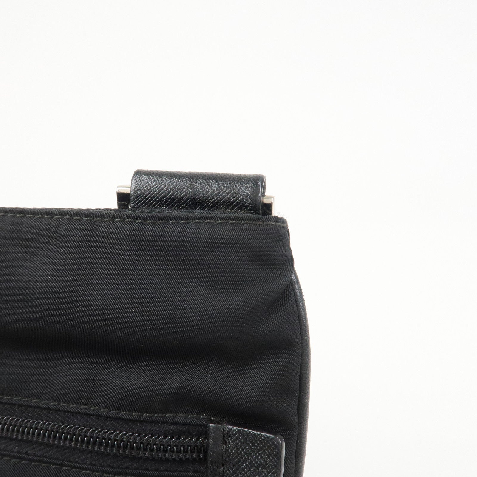 PRADA Triangle Logo Nylon Leather Shoulder Bag Black 1BH978