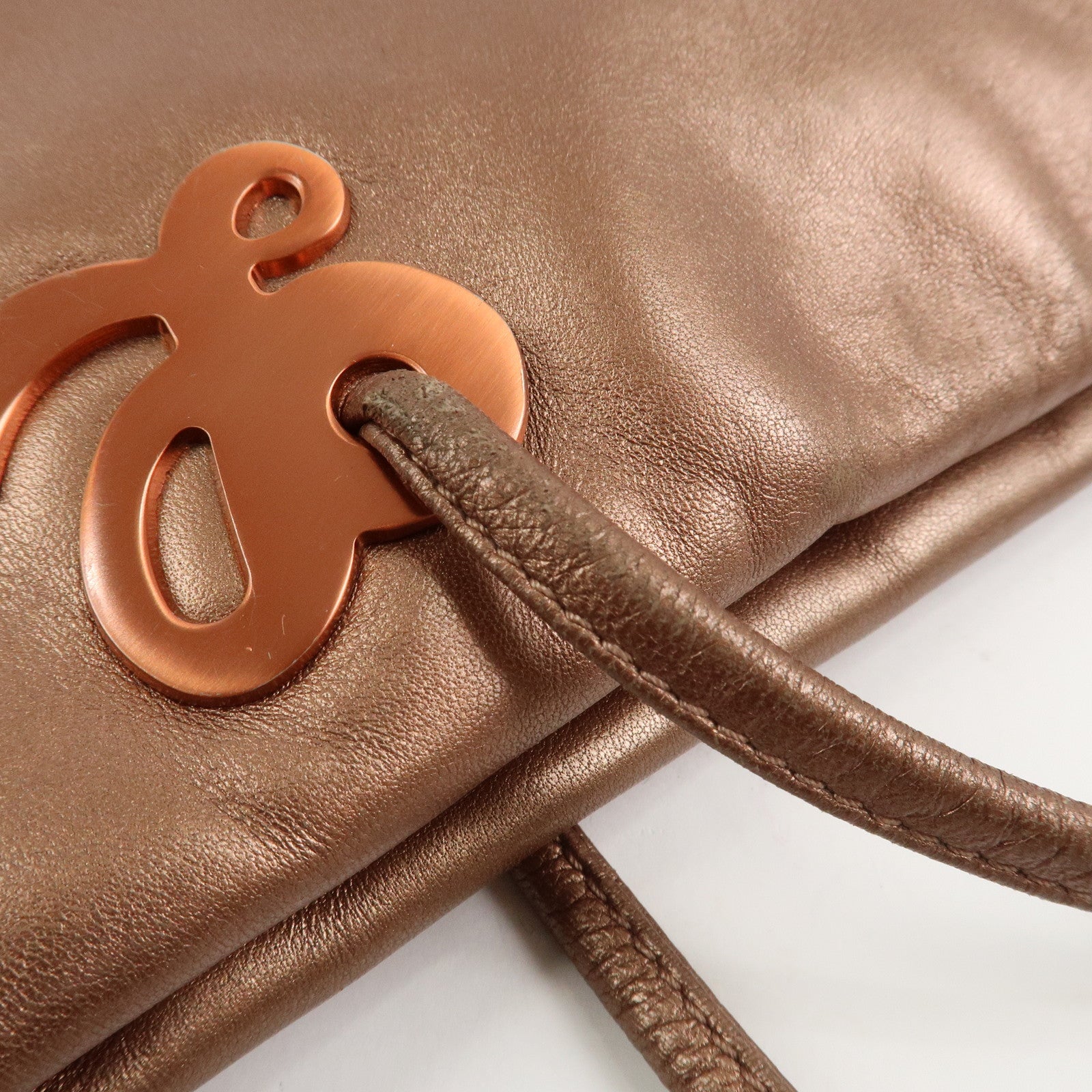 LOEWE Logo Leather Hand Bag Tote Bag Metallic Brown