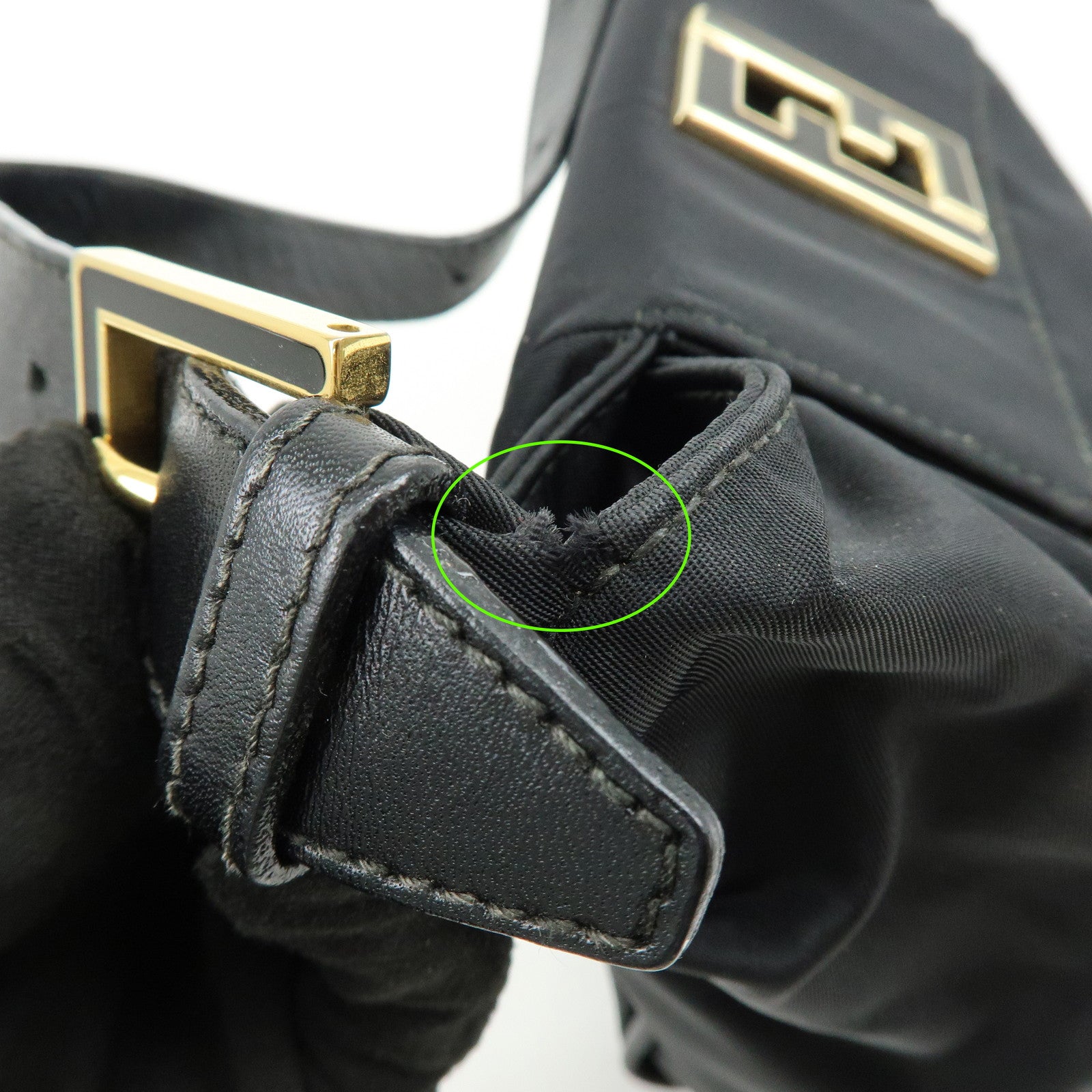 FENDI Nylon Leather Hand Bag Shoulder Bag Black 15333