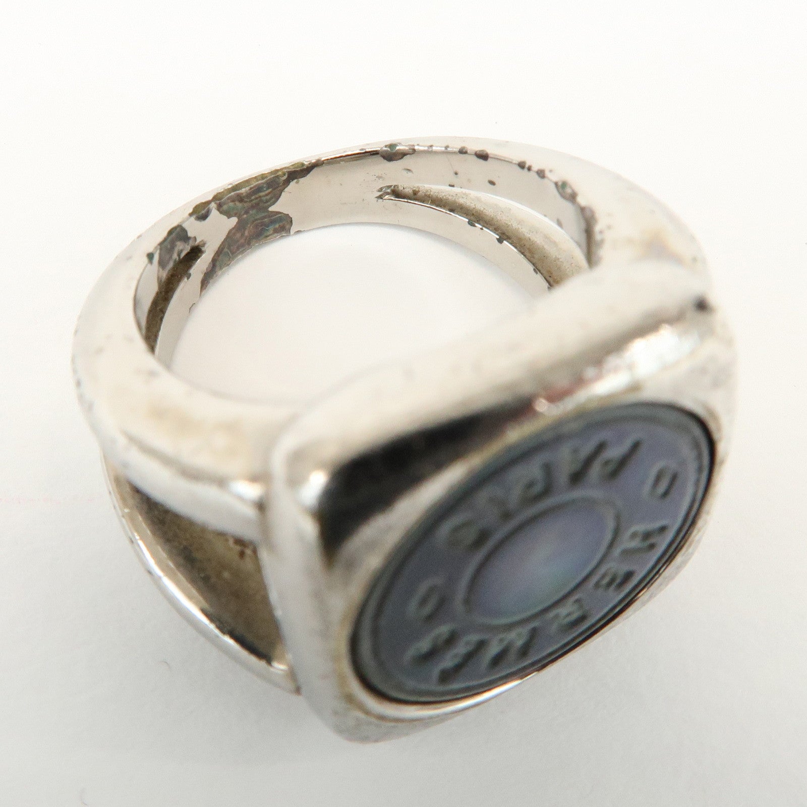 HERMES Metal Corozo Sellier Ring Shell Silver
