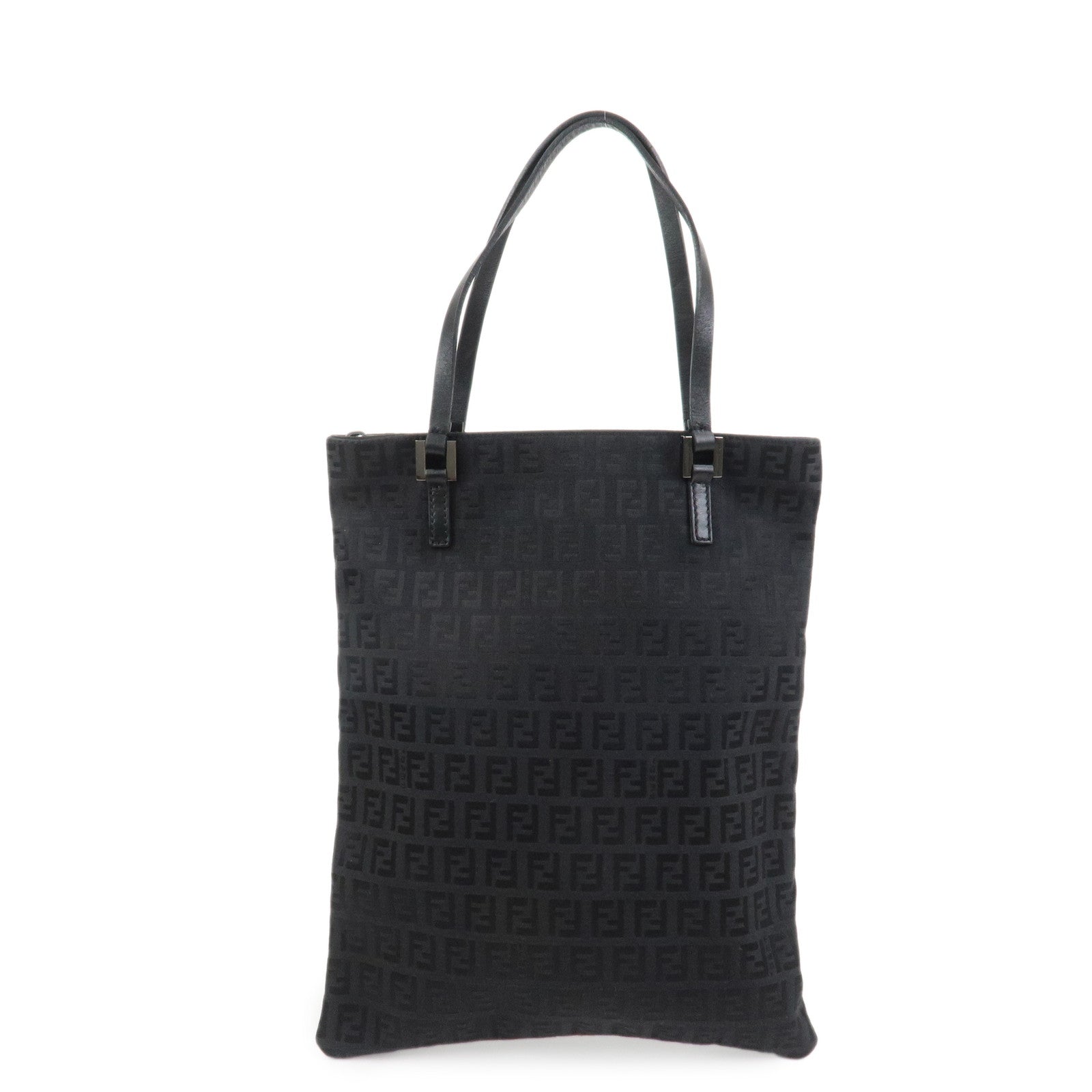 FENDI Zucchino Canvas Leather Tote Bag Hand Bag Black 8BH050