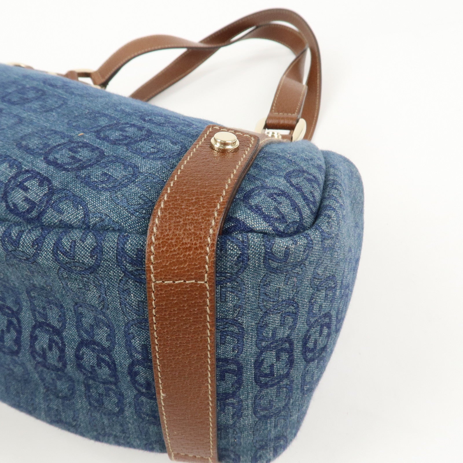 GUCCI Abbey GG Monogram Denim Leather Tote Bag Hand Bag130736
