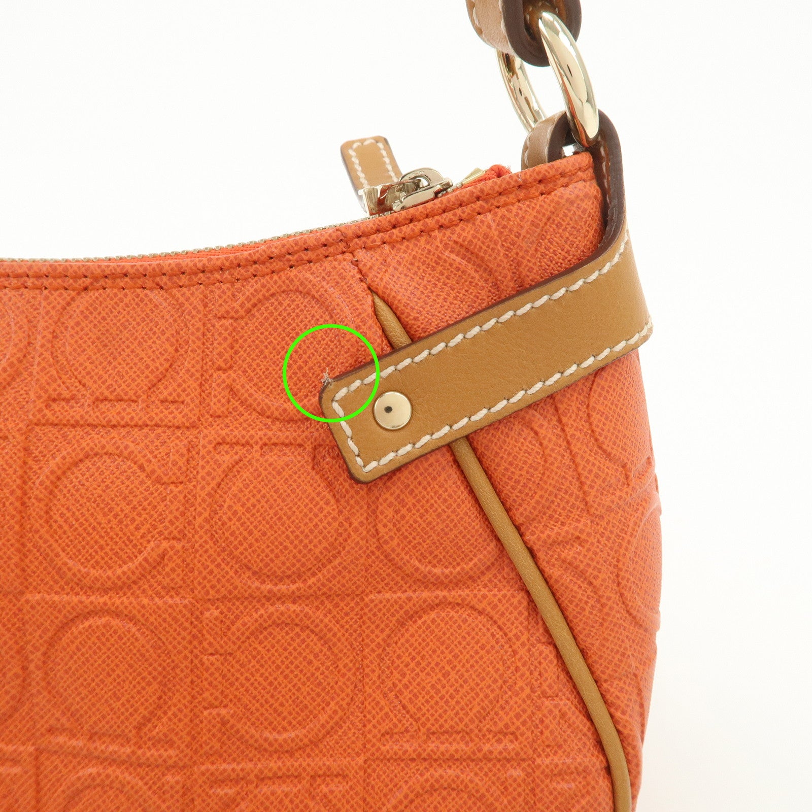 Ferragamo Gancini Leather Shoulder Bag Hand Bag Orange Beige