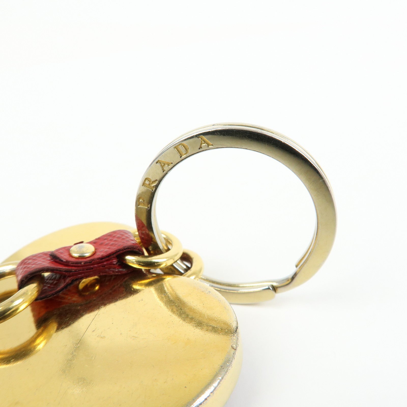 PRADA Metal Saffiano Leather Heart Bag Key Charm Key Chain Red