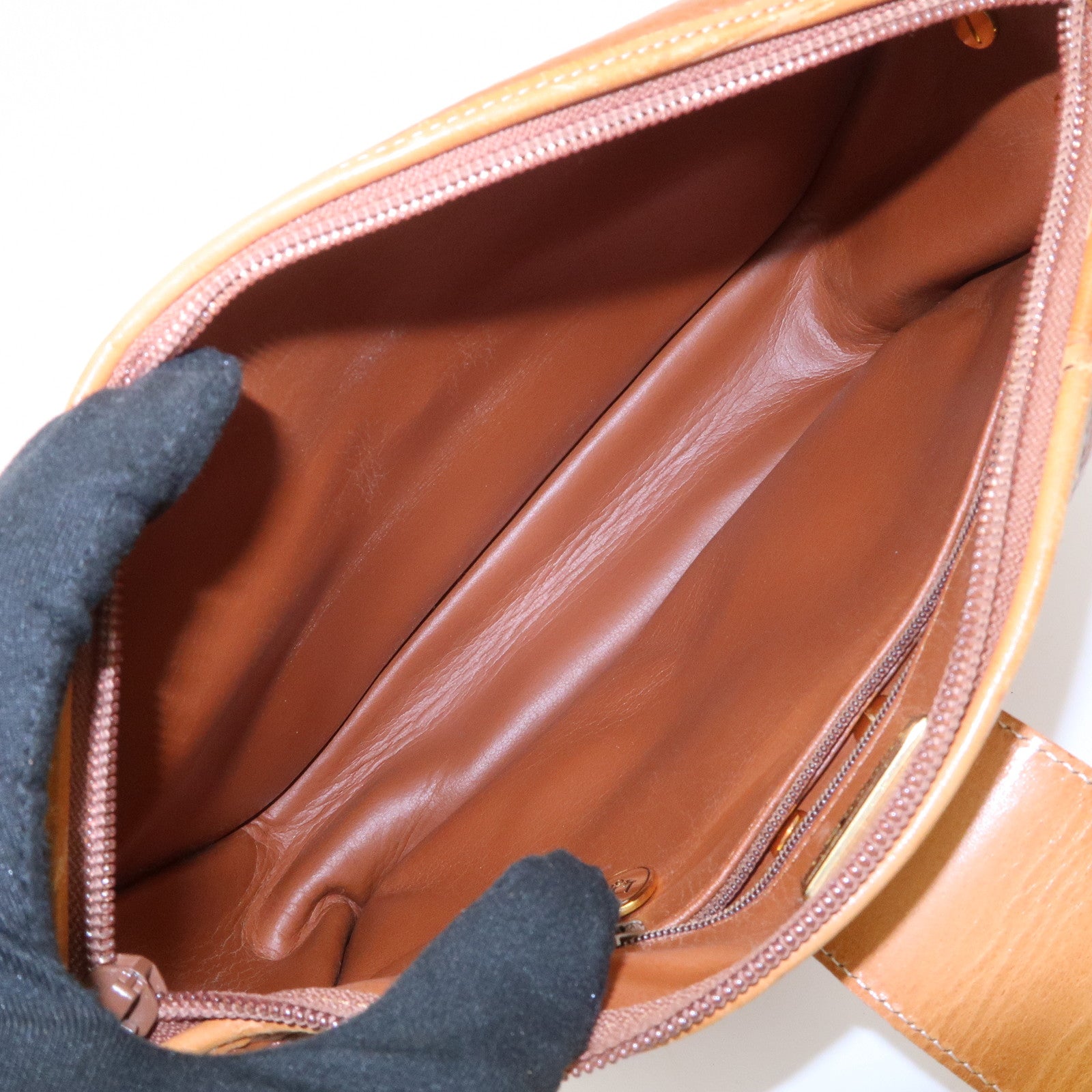 Christian Dior Logo Leather Shoulder Bag Brown Gold HDW