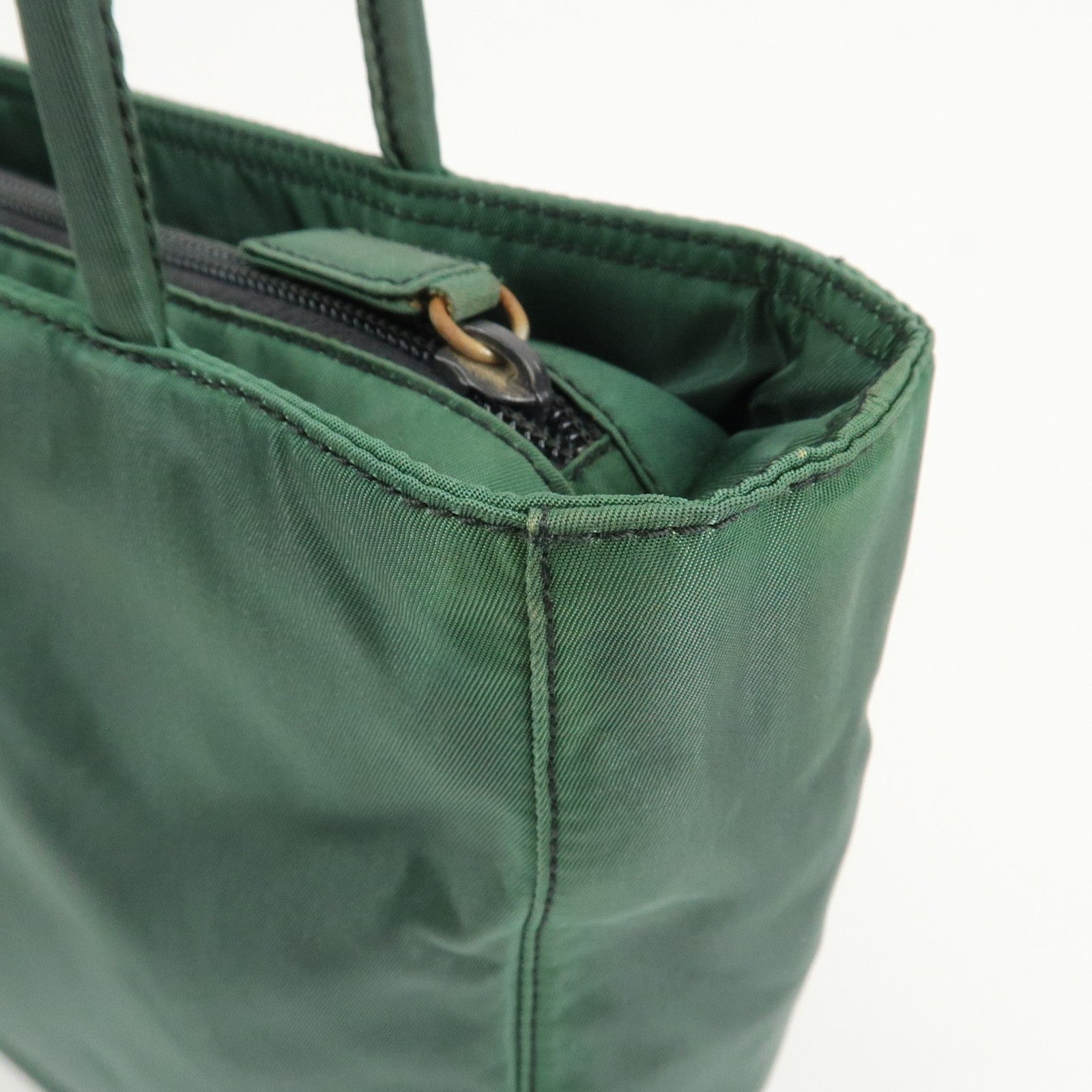 PRADA Triangle Logo Nylon Leather Tote Bag Green