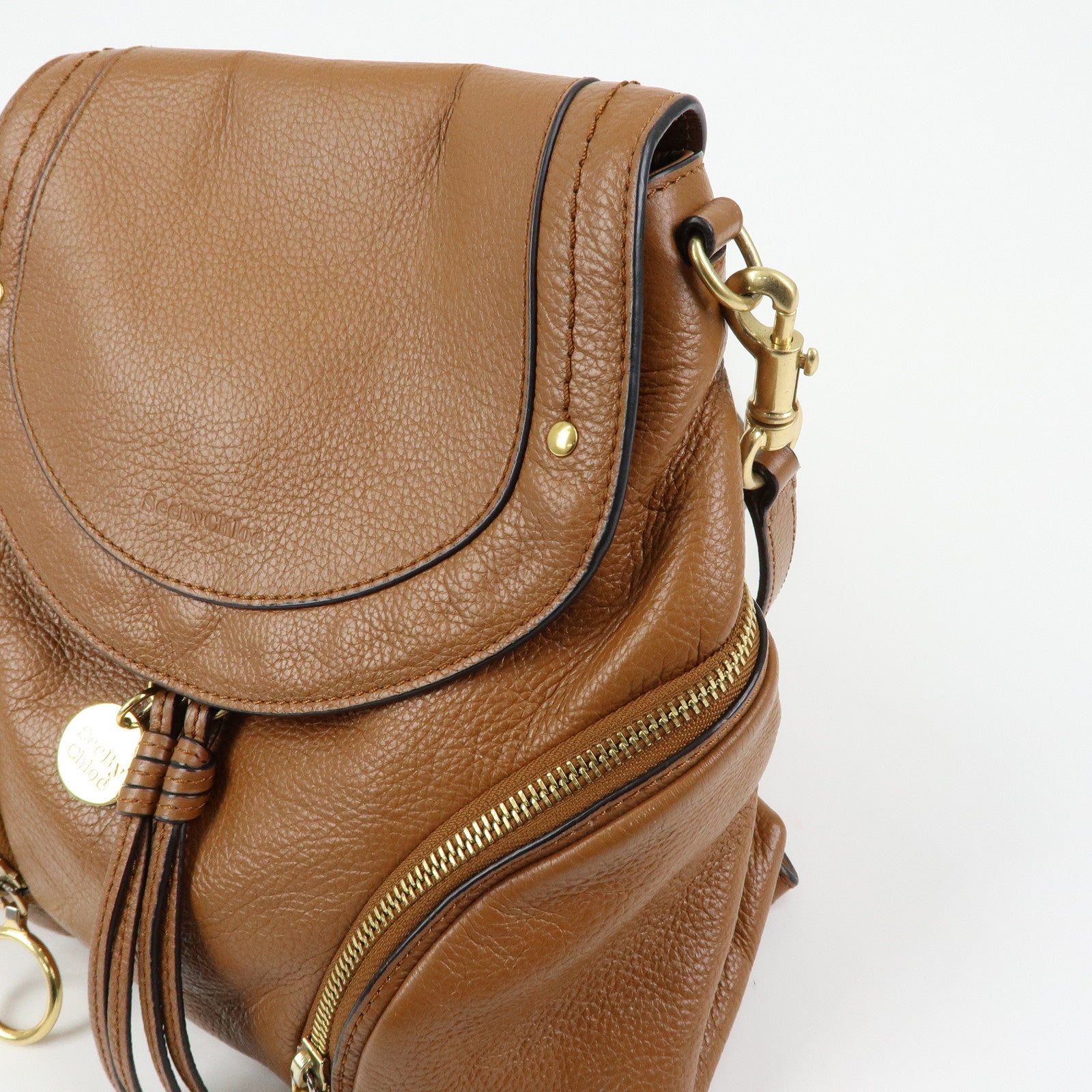 Chloe See By Chloe Leather Backpack Rucksack Camel