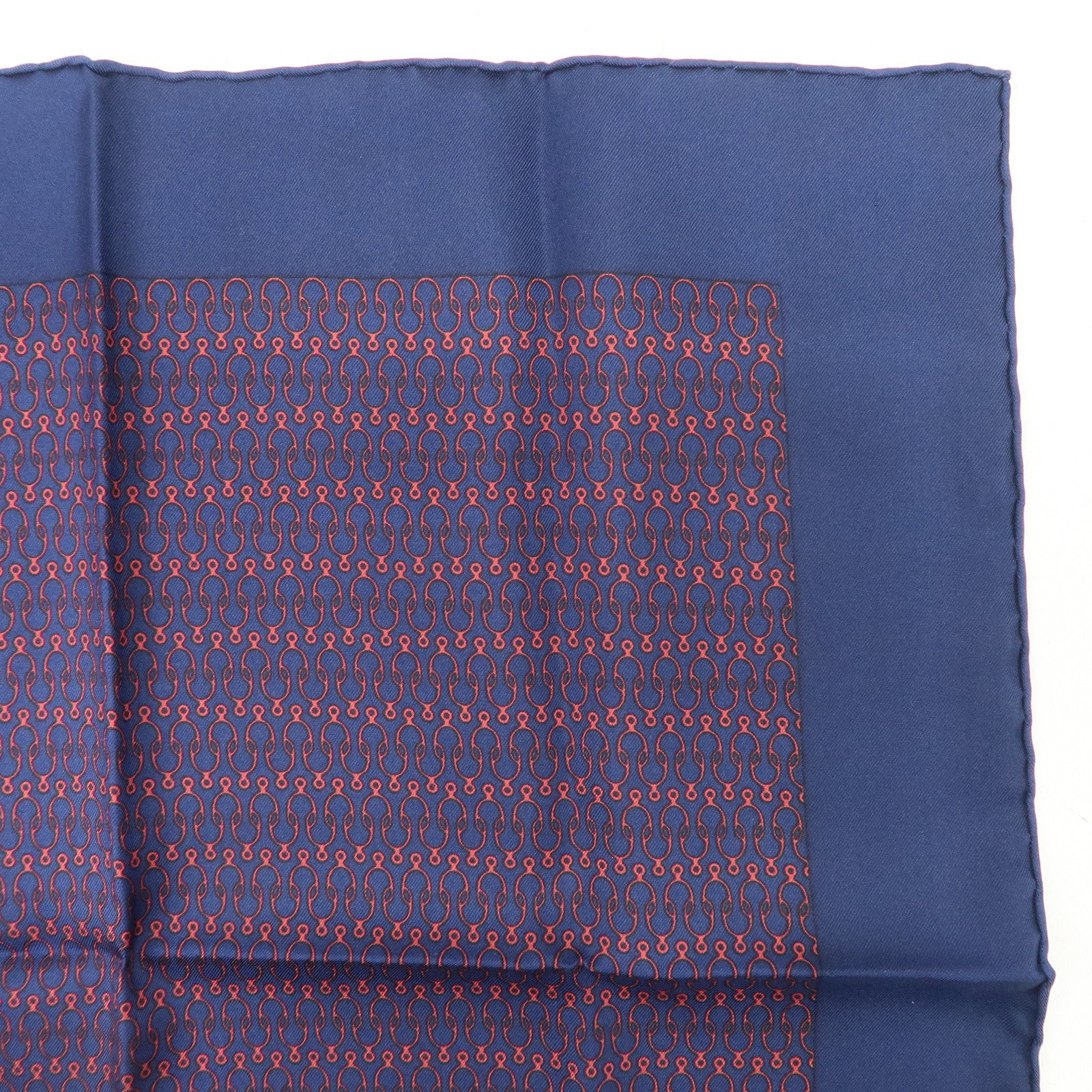 HERMES Petit Carre Silk 100% Mini Scarf Navy Red