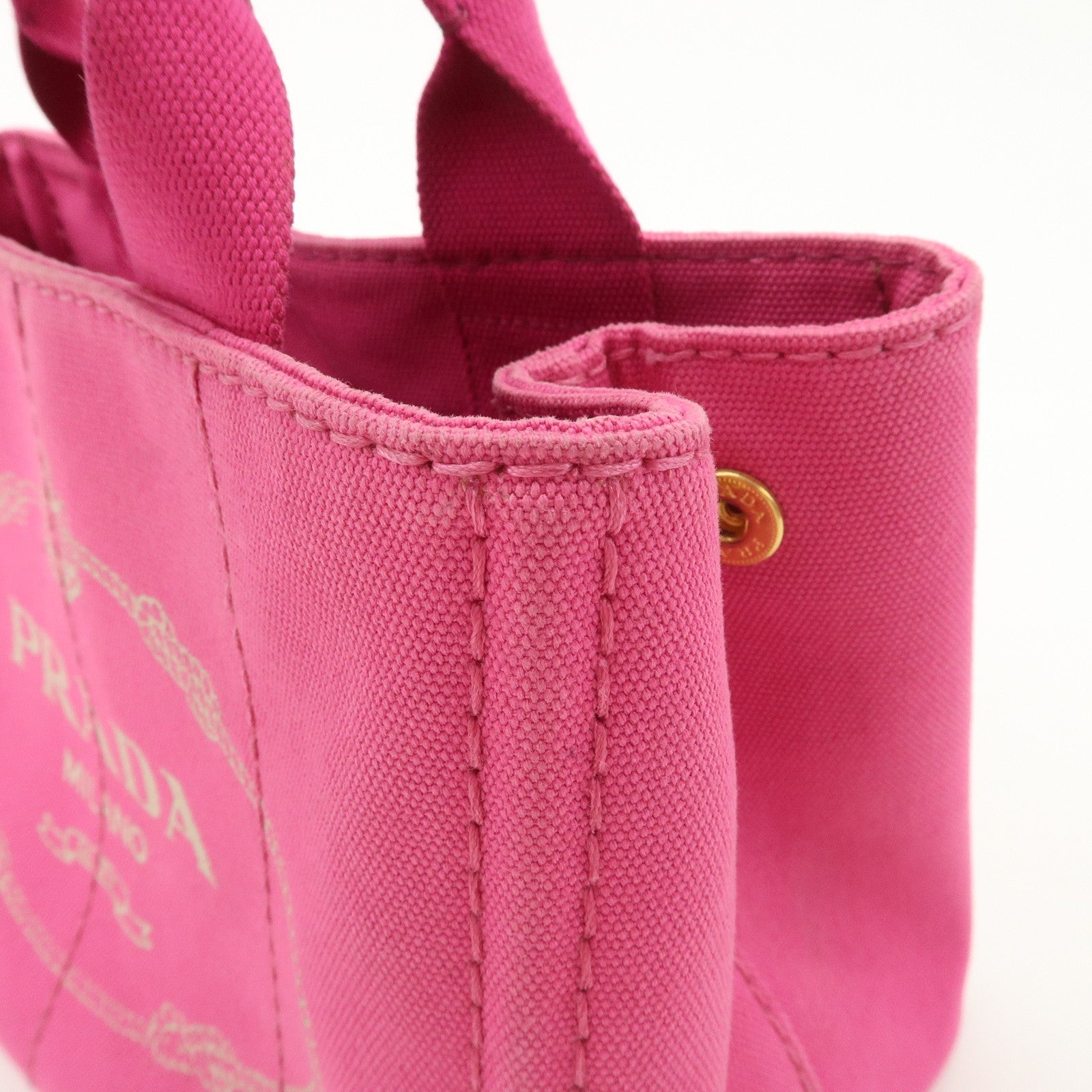 PRADA Logo Canapa Mini Canvas Tote Bag Hand Bag Pink BN2439 Used