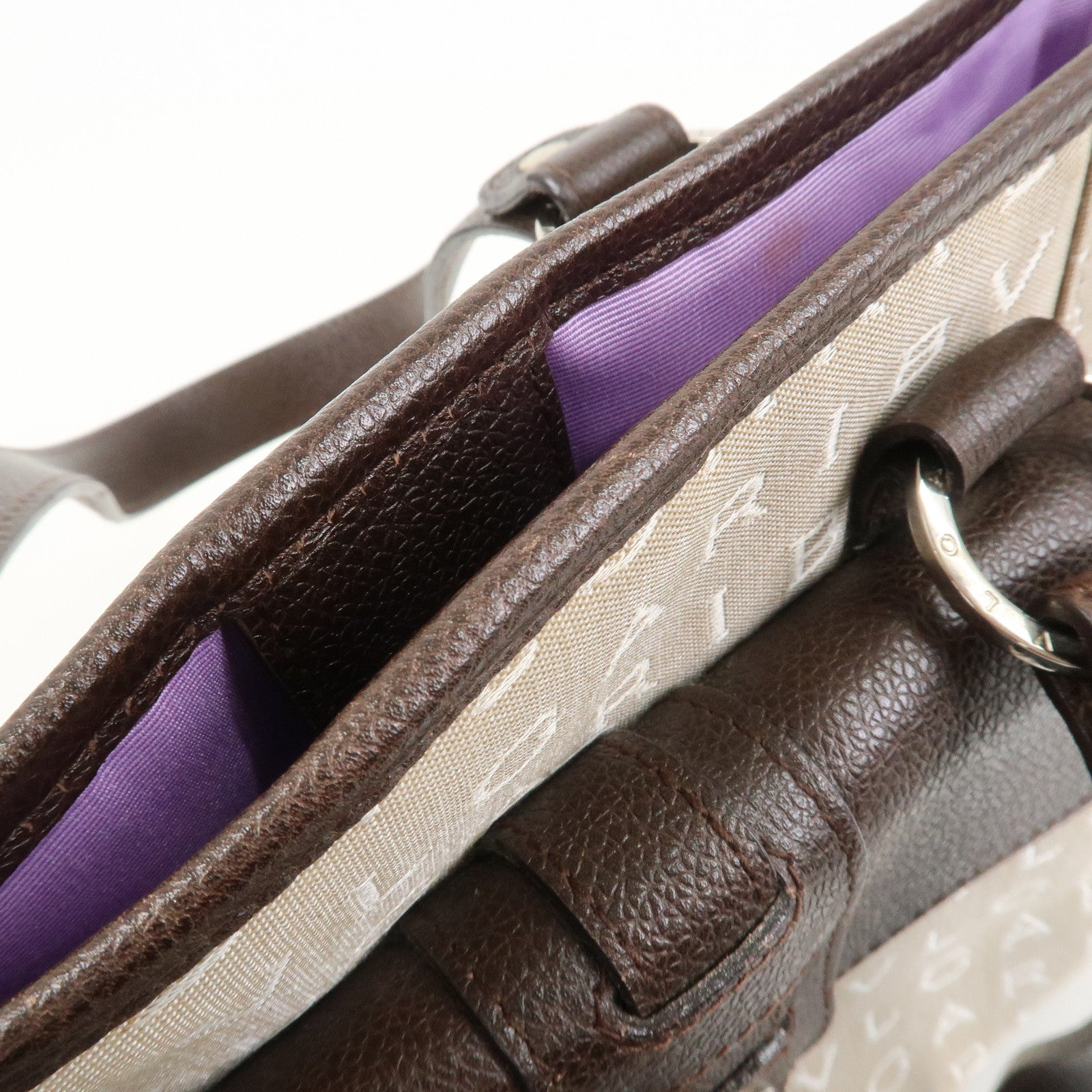 BVLGARI Logo Mania Canvas Leather Tote Bag Hand Bag Beige Brown