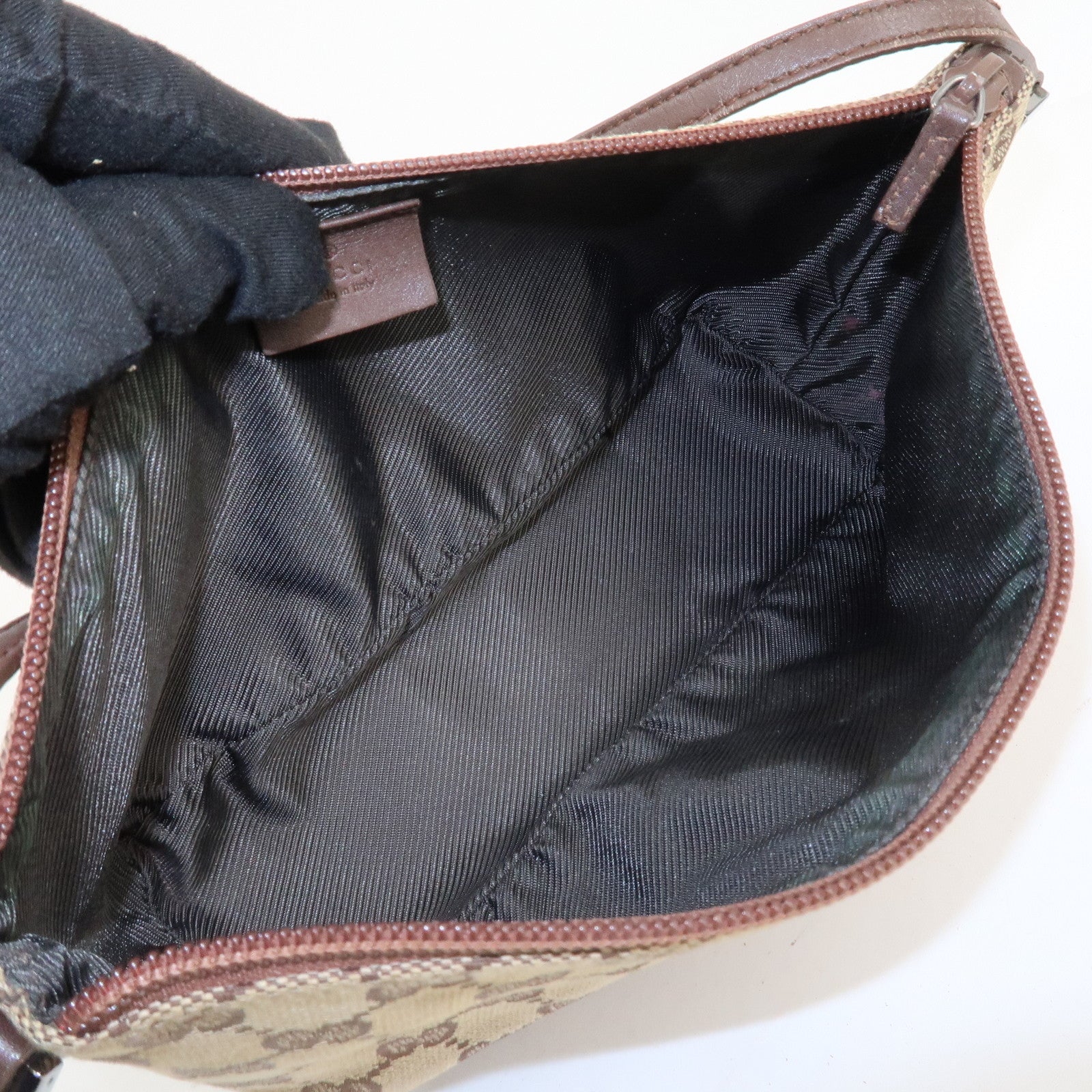 GUCCI GG Canvas Leather Bag Hand Bag Pouch Beige Brown 07198 Used