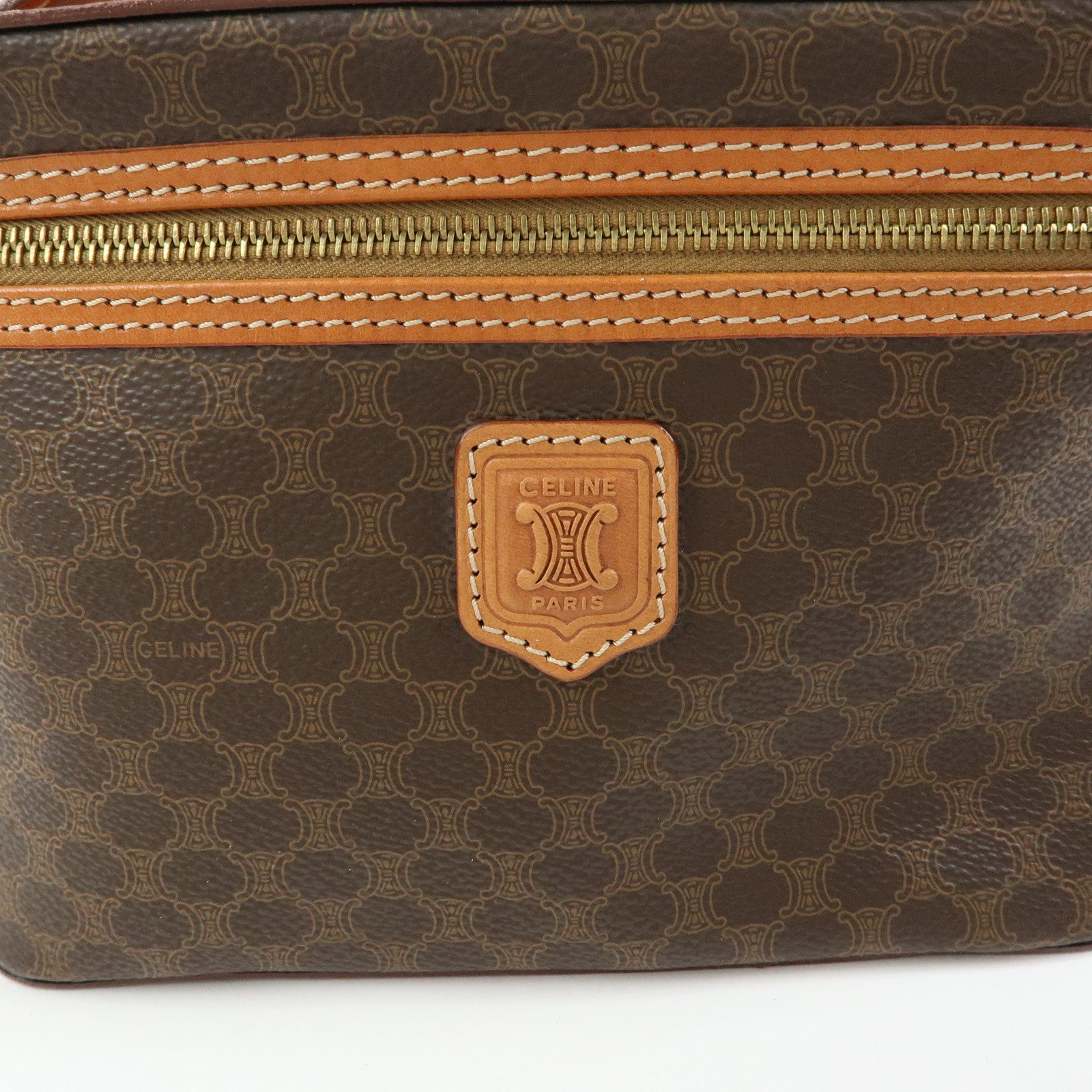 CELINE Macadam PVC Leather Hand Bag Vanity Bag Pouch Brown