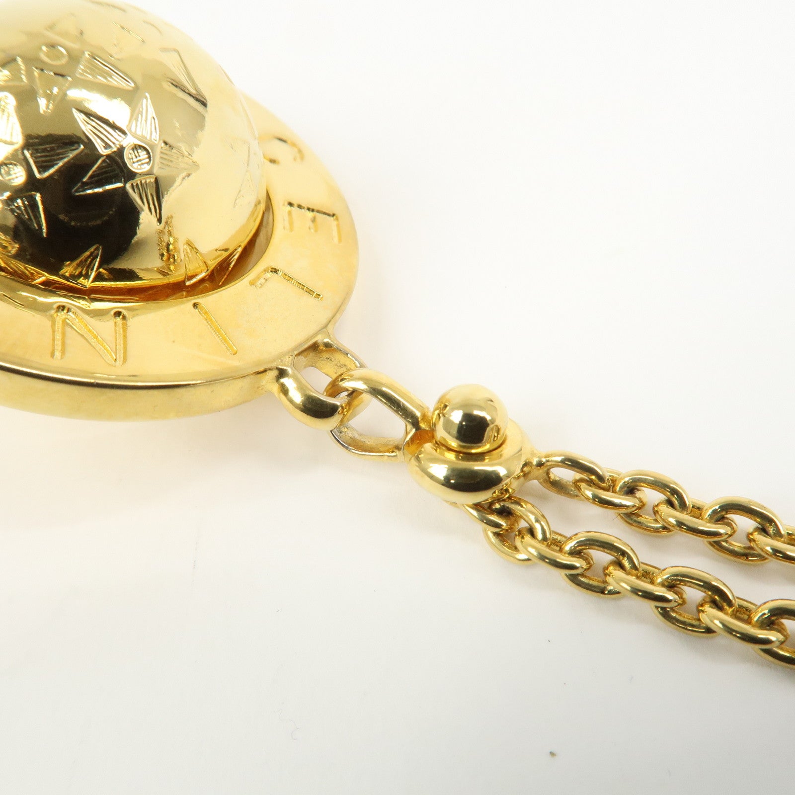 CELINE Saturn Motif Metal Bag Charm Key Holder Gold