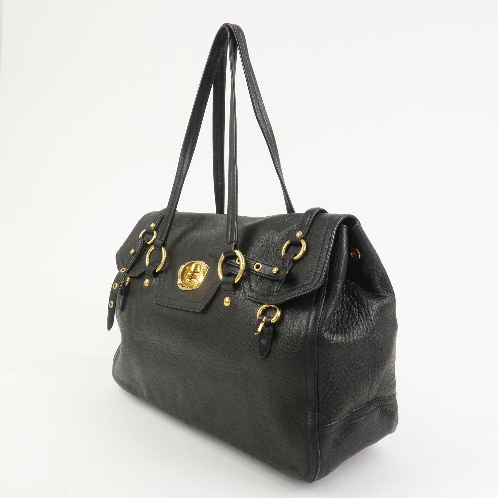 MIU MIU Leather Tote Bag Shoulder Bag Black