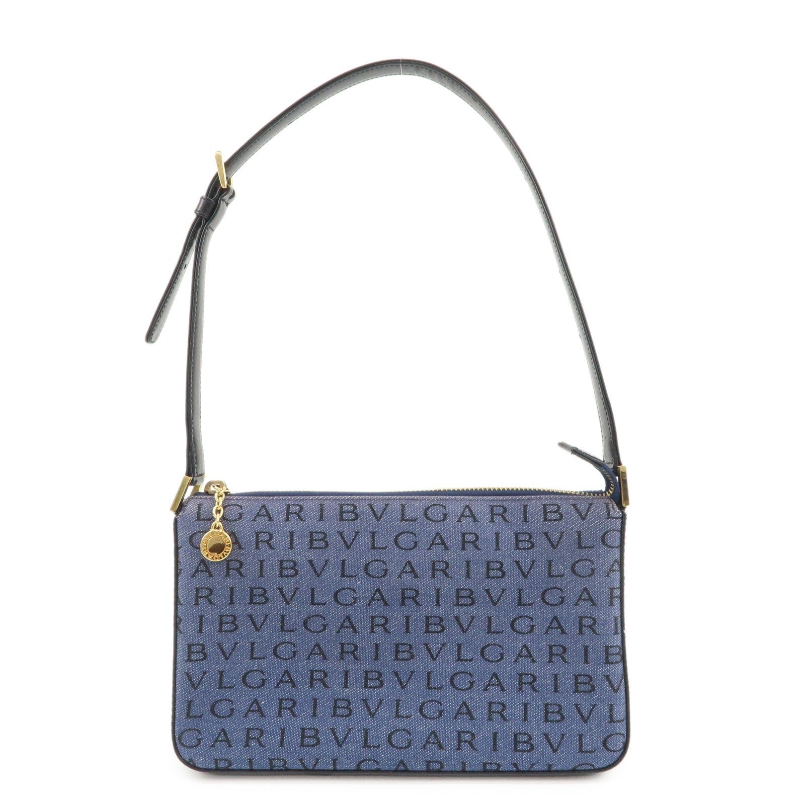 BVLGARI Logo Mania Canvas Leather Shoulder Bag Hand Bag Denim Black