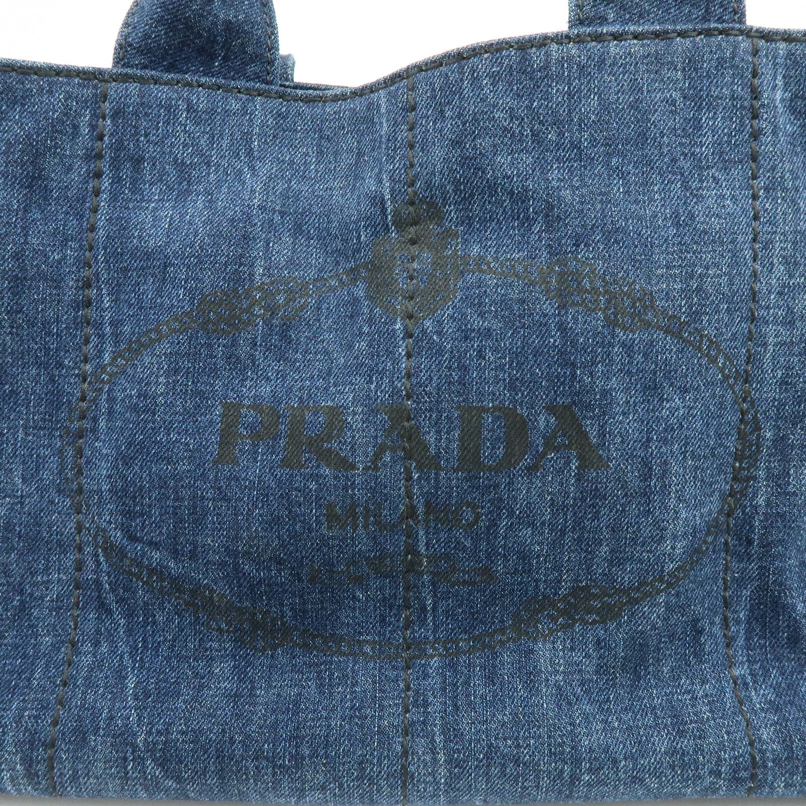 PRADA Triangle Logo Canapa Denim Tote Bag Hand Bag Denim Blue