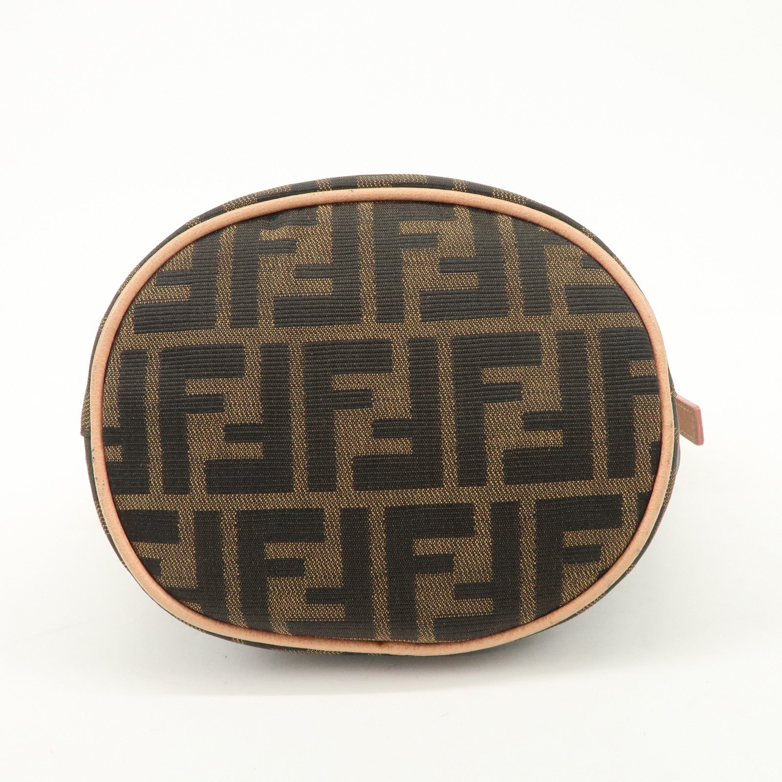 FENDI Zucca Canvas Leather Shoulder Bag Black Pink Flower Motif