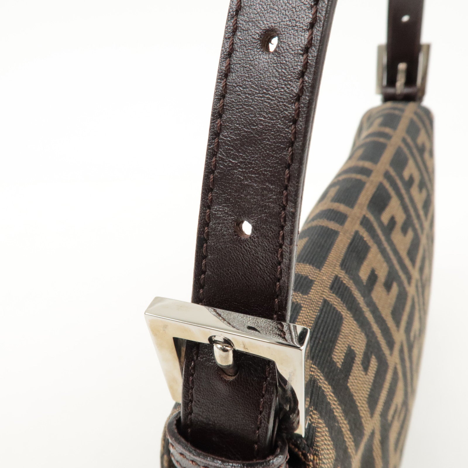 FENDI Mamma Baguette Zucca Canvas Shoulder Bag Black Brown 26421 Used