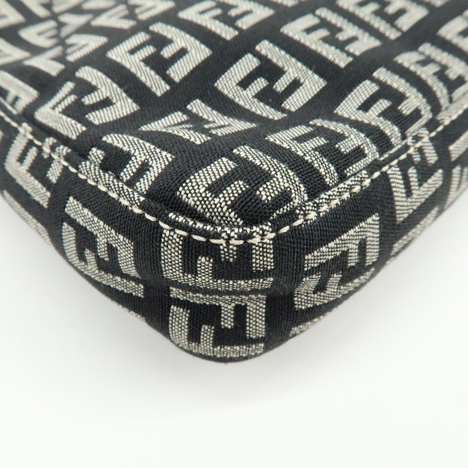 FENDI Zucchino Canvas Leather Shoulder Bag Black Orange 8BR042