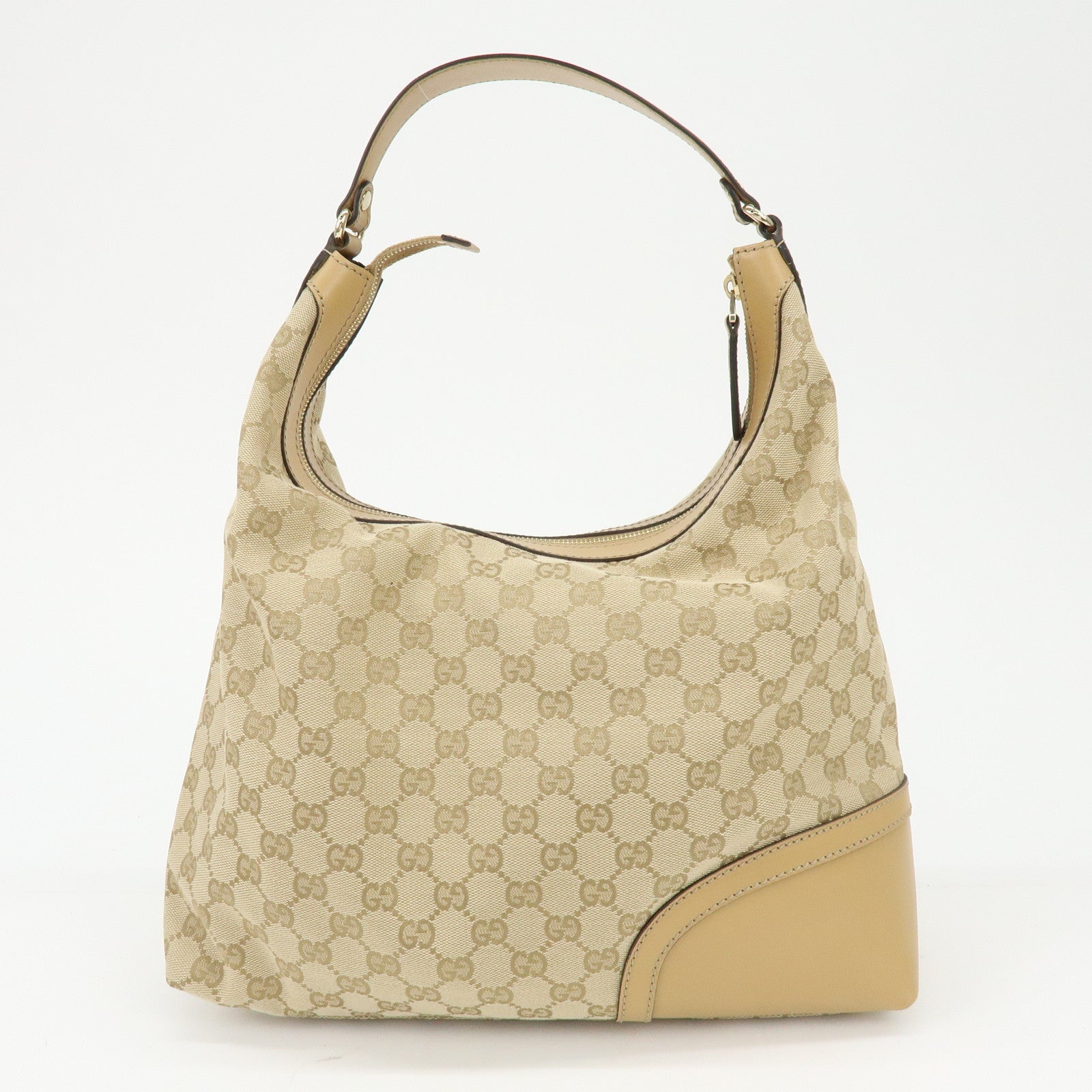 GUCCI Sherry Horsebit GG Canvas Leather Shoulder Bag Beige 232968
