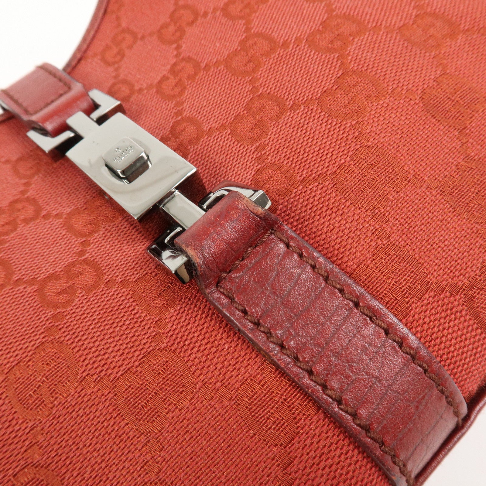 GUCCI Jackie GG Canvas Leather Shoulder Bag Hand Bag Red 01719