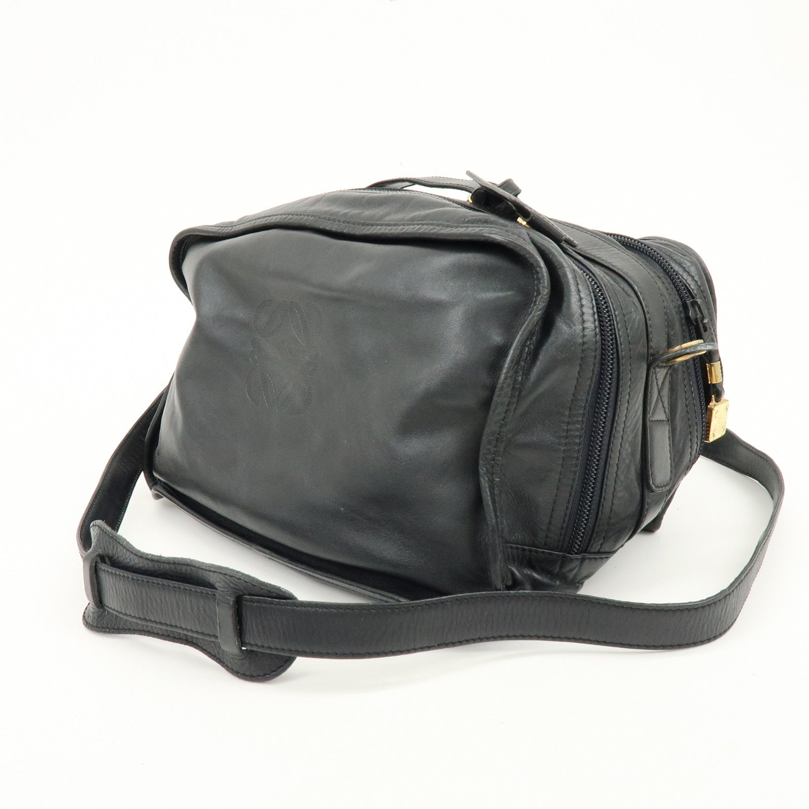 LOEWE Logo Anagram Calf Leather 2Way Hand Shoulder Bag Black