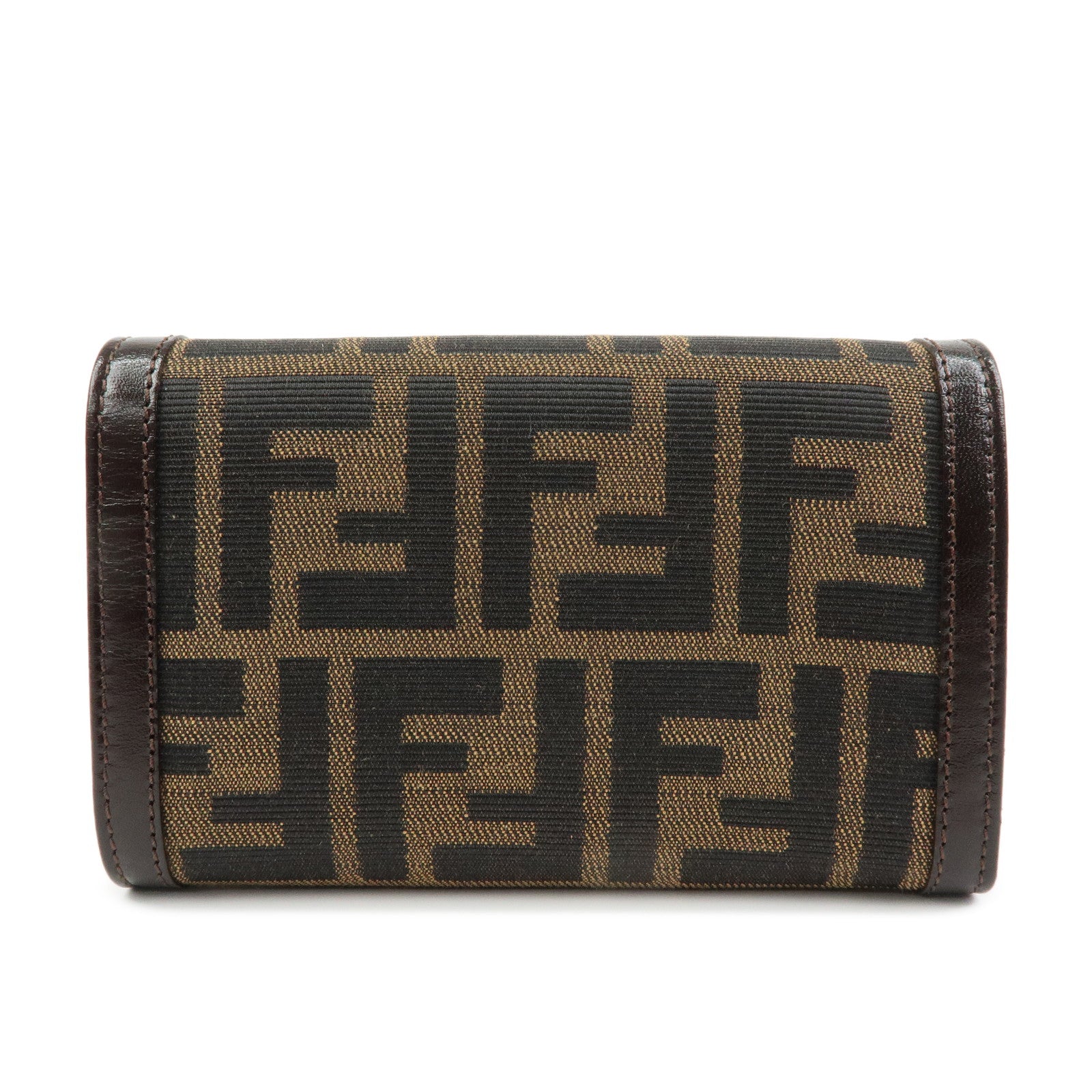 FENDI Zucca Canvas Leather Tri-fold Wallet Brown Black 31052